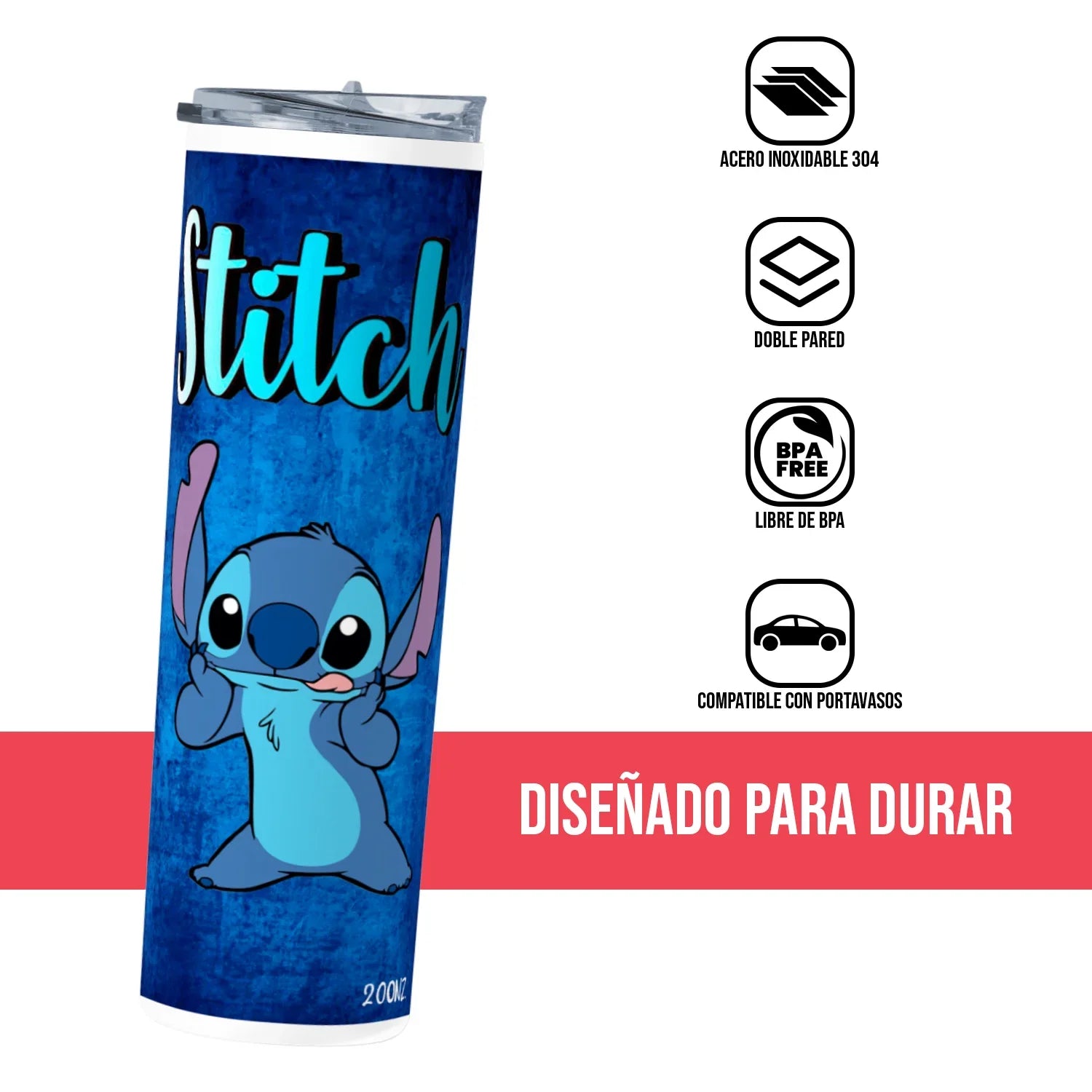 Termo Skinny Tumbler 20 oz de acero inoxidable - Stitch azul