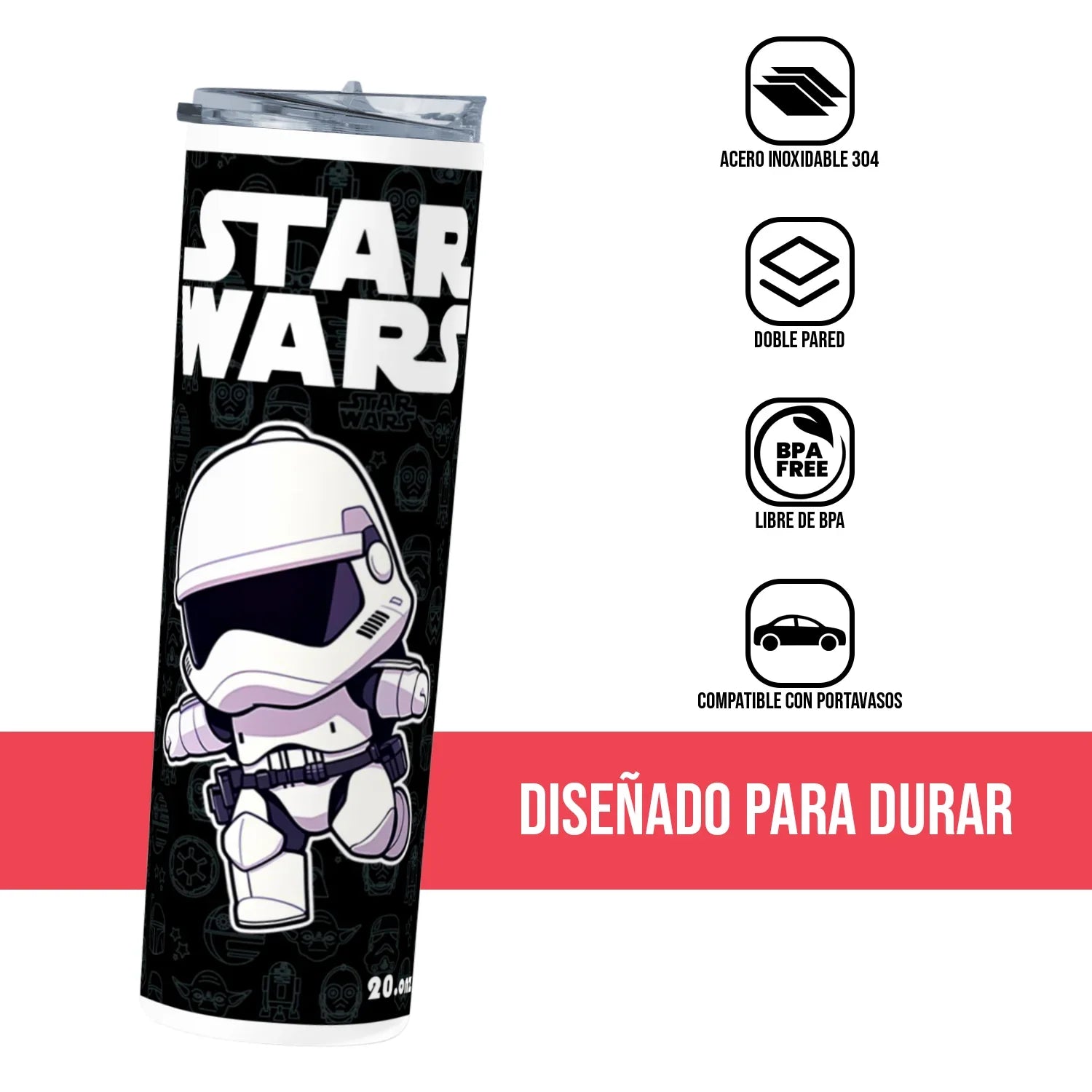 Termo Skinny Tumbler 20 oz de acero inoxidable - Stormtrooper negro