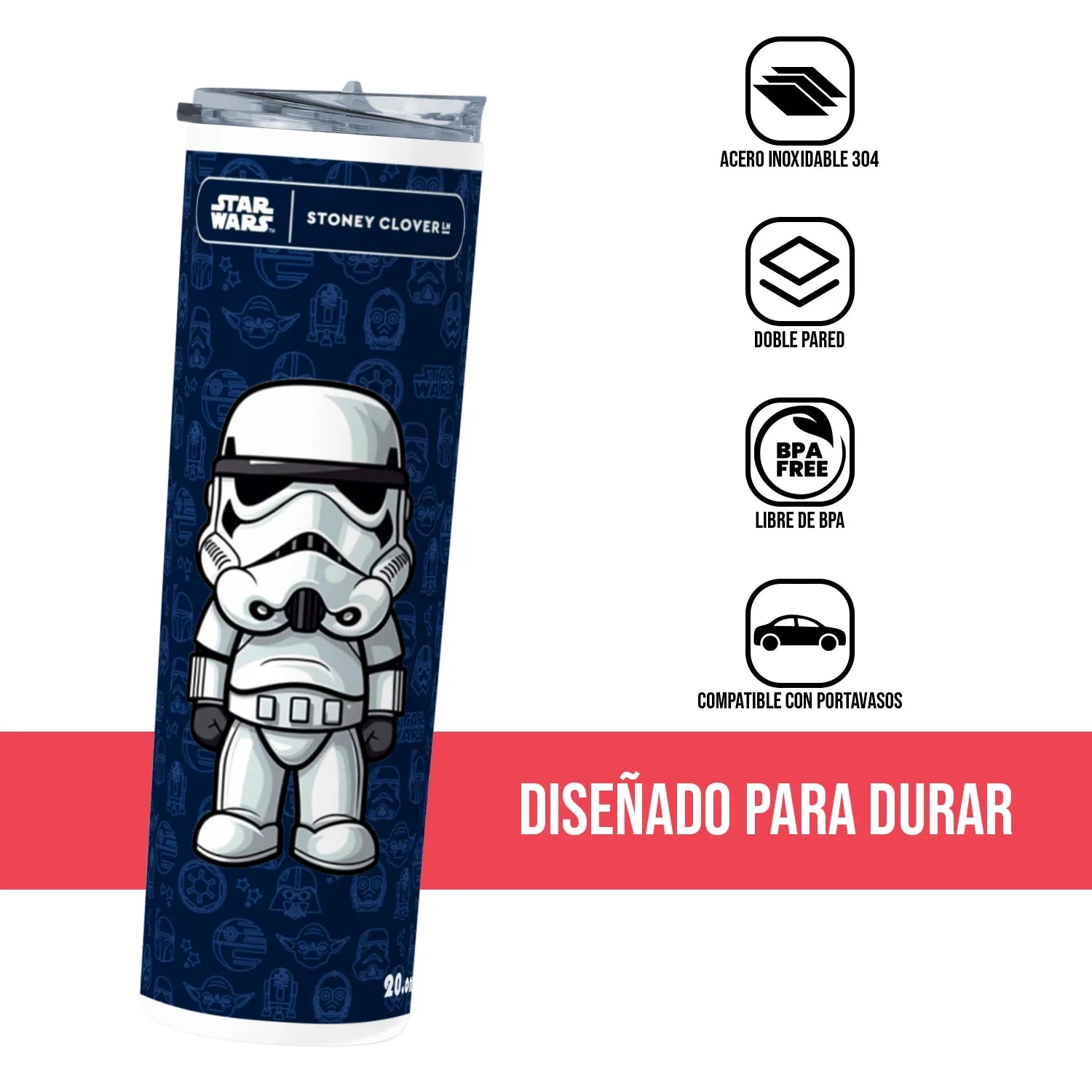Termo Skinny Tumbler 20 oz de acero inoxidable - Stormtrooper star wards
