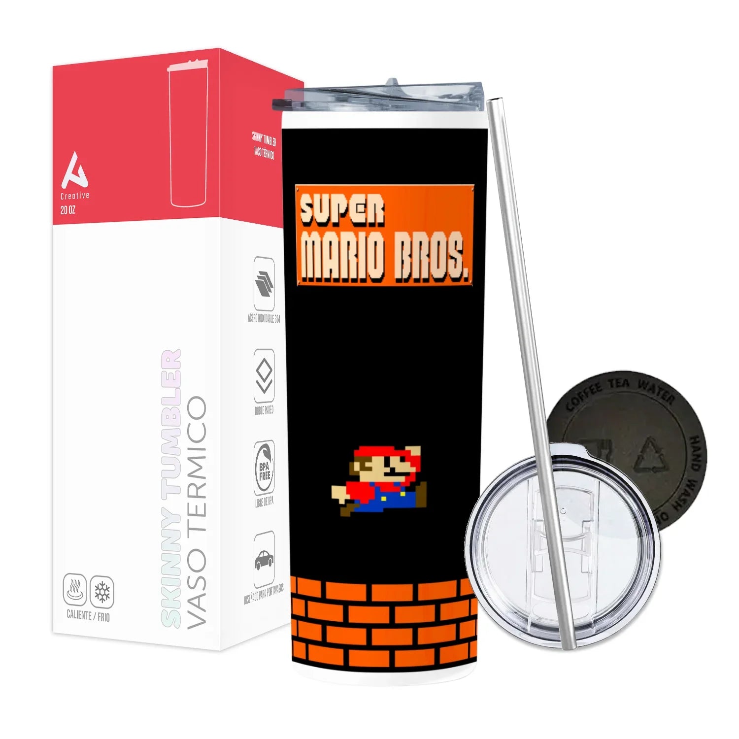 Termo Skinny Tumbler 20 oz de acero inoxidable - Super Mario bros 90