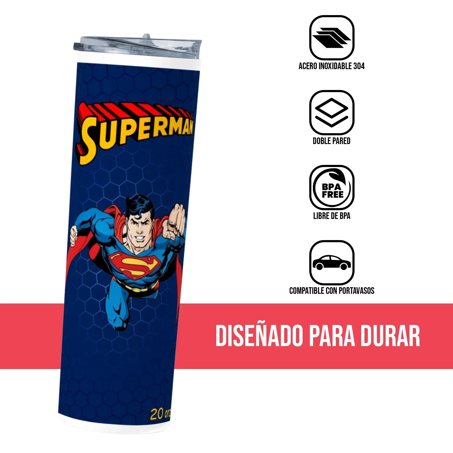 Termo Skinny Tumbler 20 oz de acero inoxidable - Superman