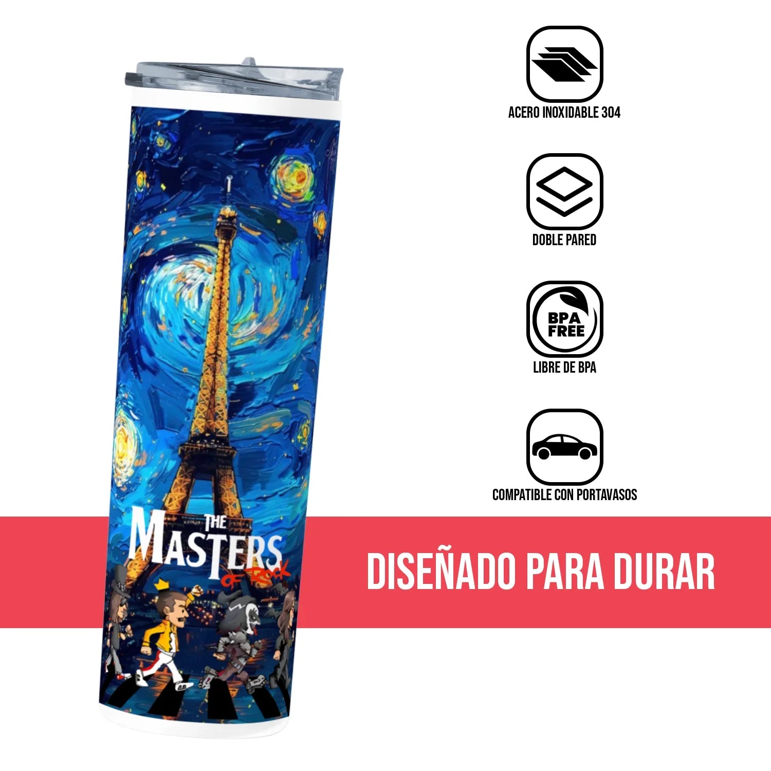 Termo Skinny Tumbler 20 oz de acero inoxidable - THE MASTER OF ROCK