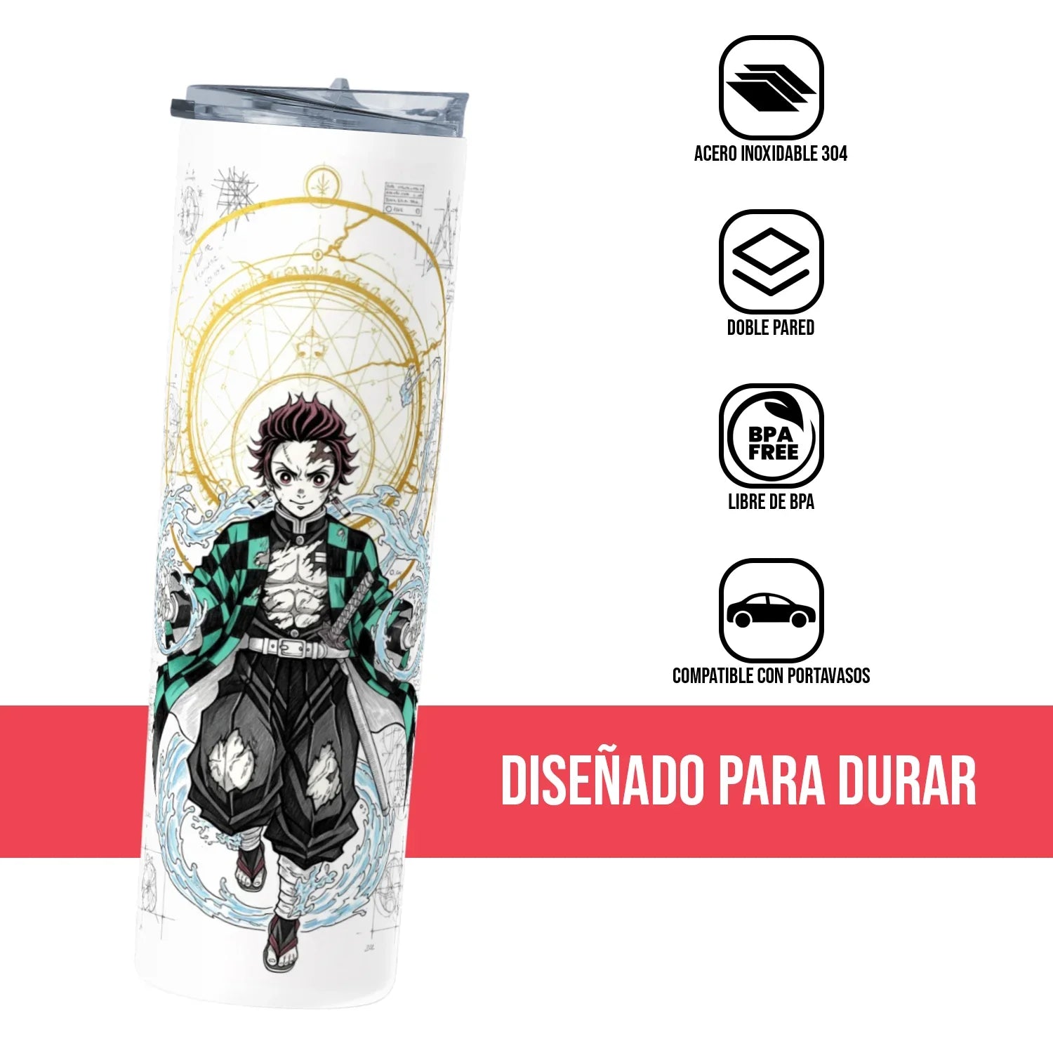 Termo Skinny Tumbler 20 oz de acero inoxidable - Tanjiro Kamado