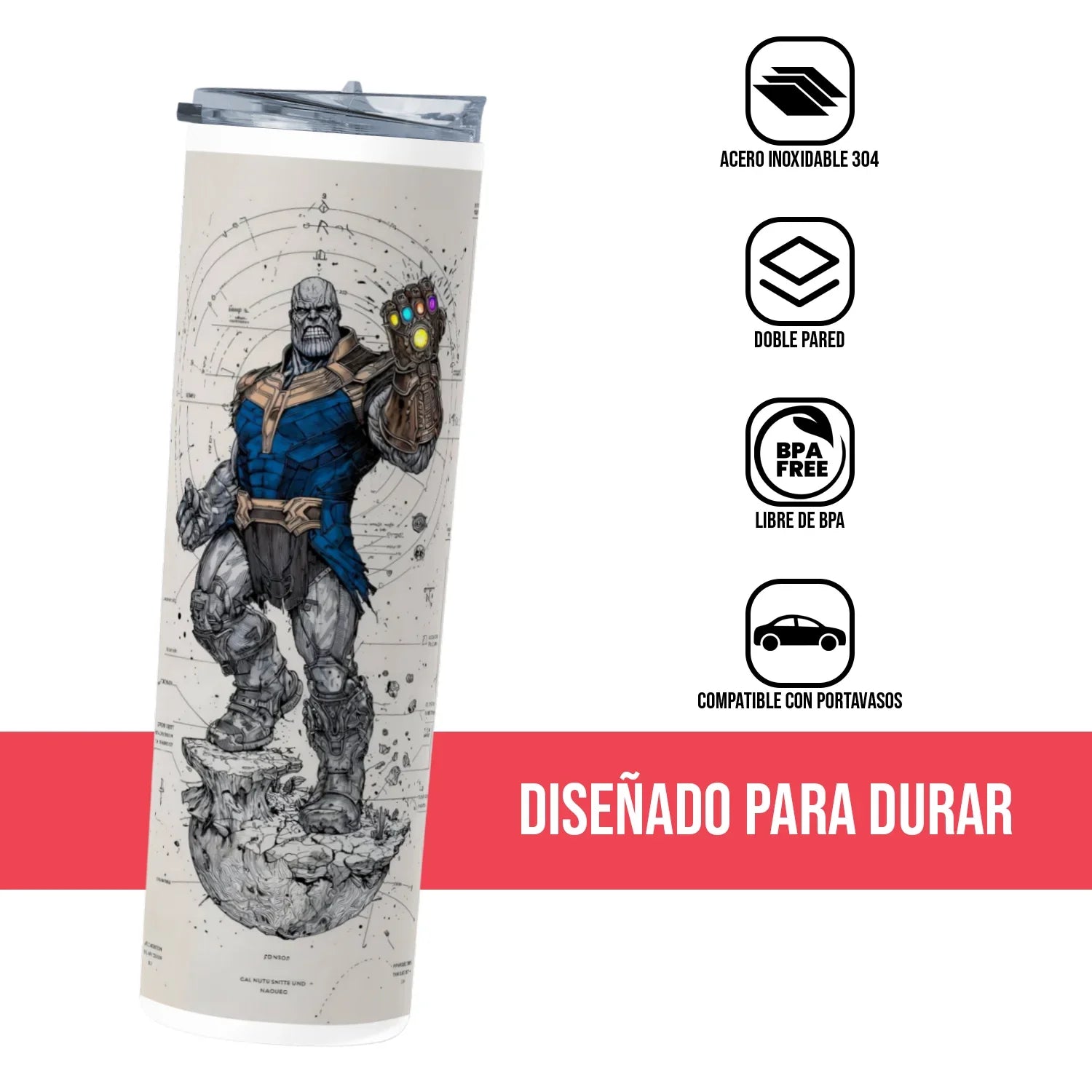 Termo Skinny Tumbler 20 oz de acero inoxidable - Thanos