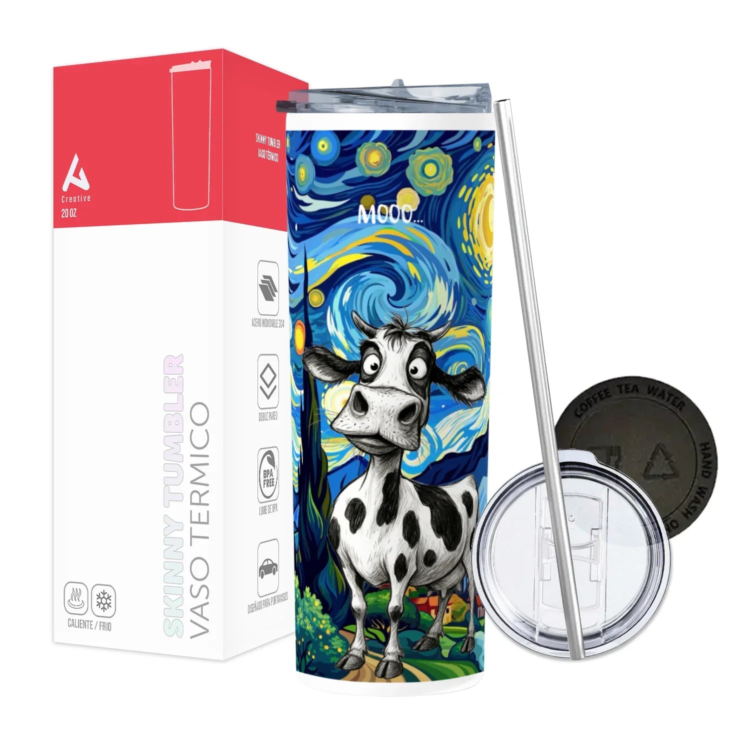 Termo Skinny Tumbler 20 oz de acero inoxidable - VACA MOO