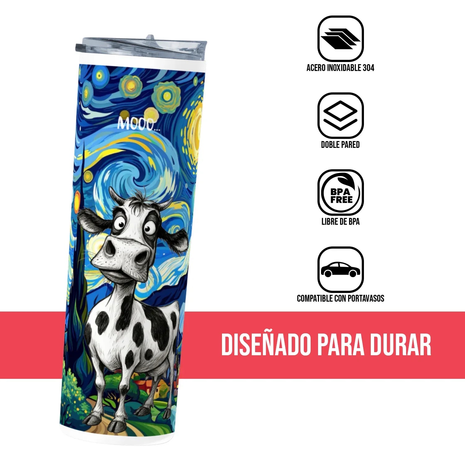Termo Skinny Tumbler 20 oz de acero inoxidable - VACA MOO