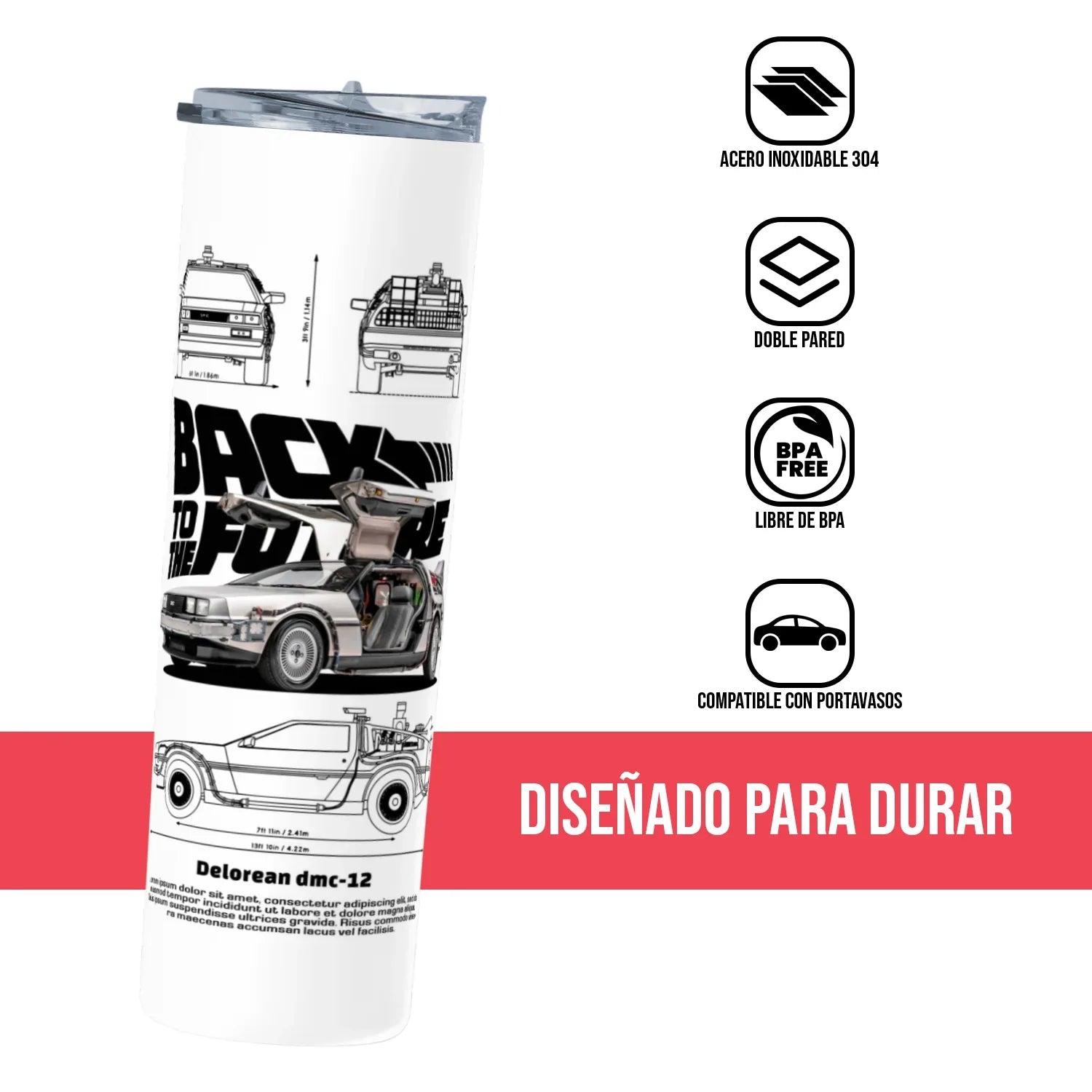 Termo Skinny Tumbler 20 oz de acero inoxidable - Volver al Futuro espesificaciones