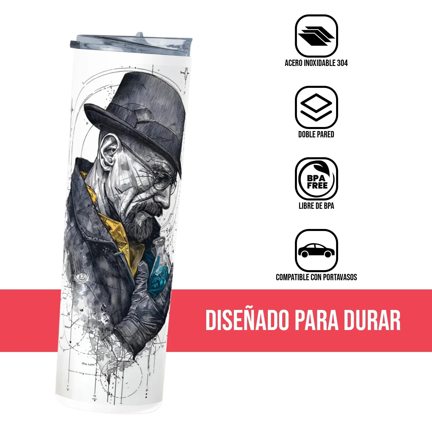 Termo Skinny Tumbler 20 oz de acero inoxidable - WALTER WHITE