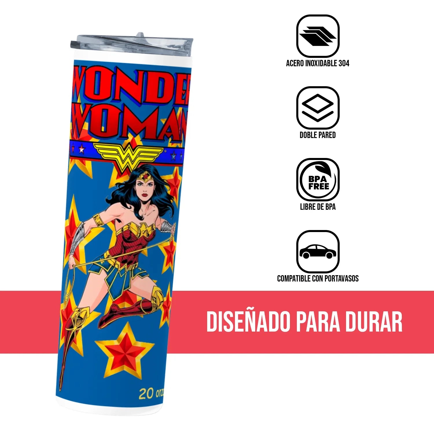 Termo Skinny Tumbler 20 oz de acero inoxidable - Wonder Woman