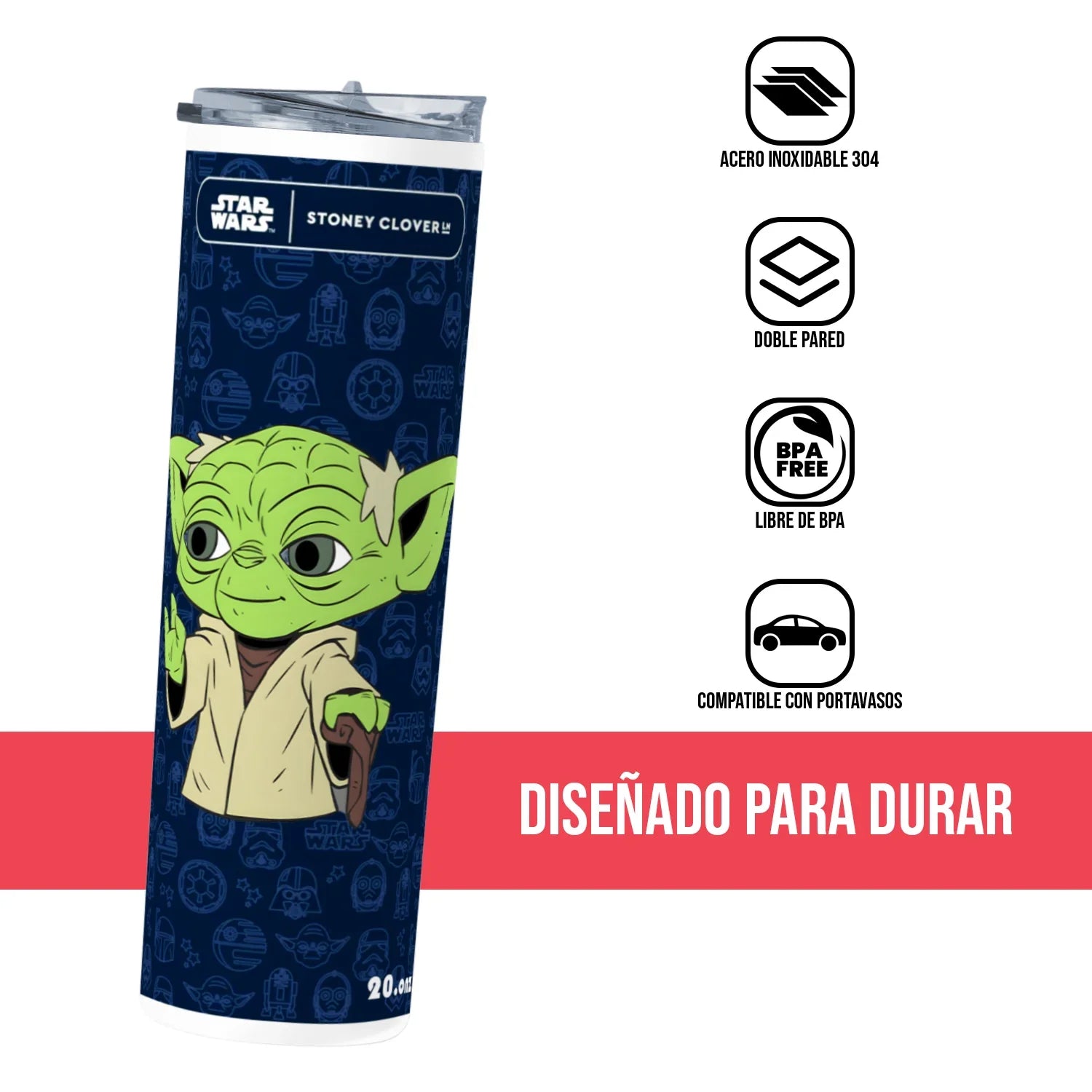 Termo Skinny Tumbler 20 oz de acero inoxidable - Yoda Star Wars