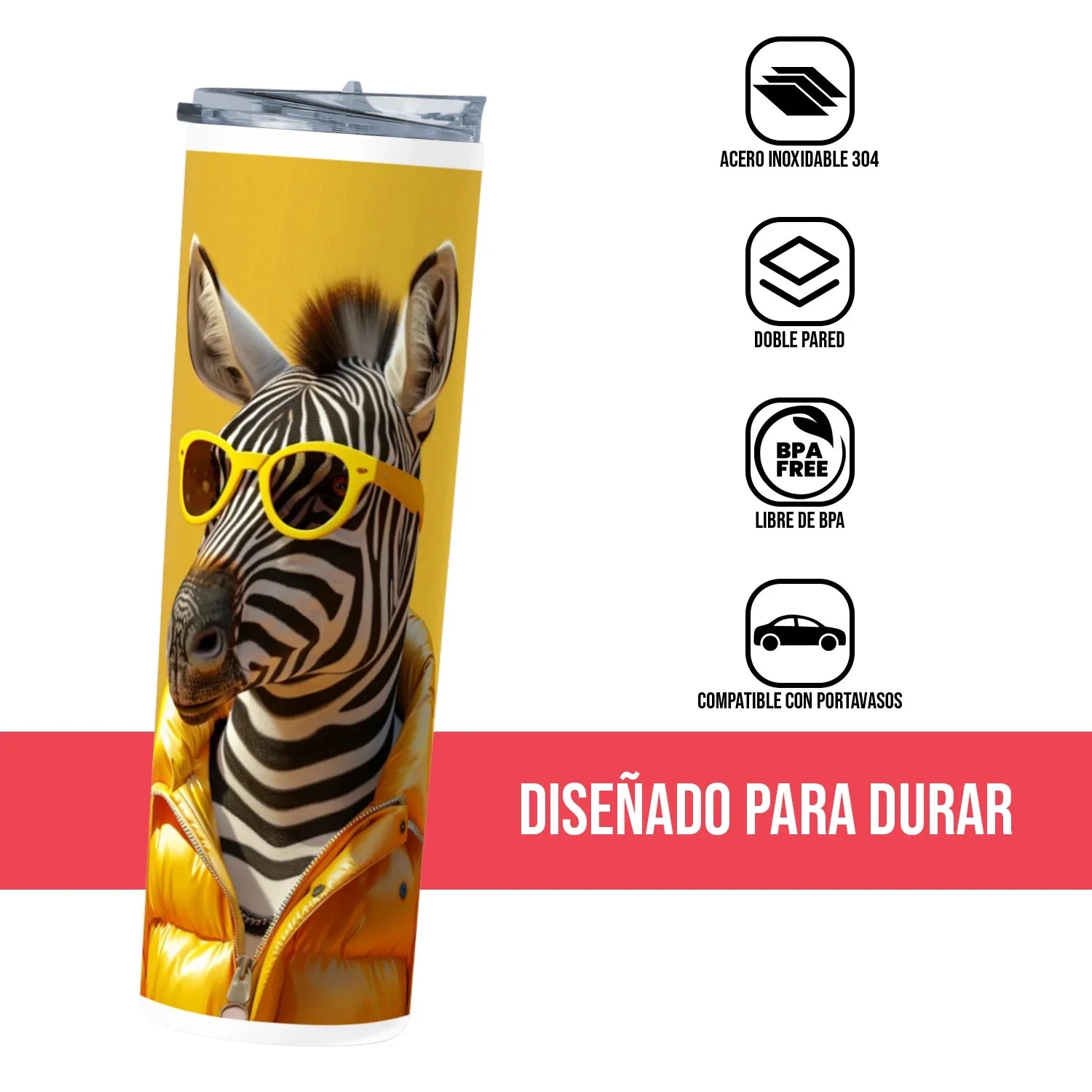Termo Skinny Tumbler 20 oz de acero inoxidable - Zebra chammarra amarilla