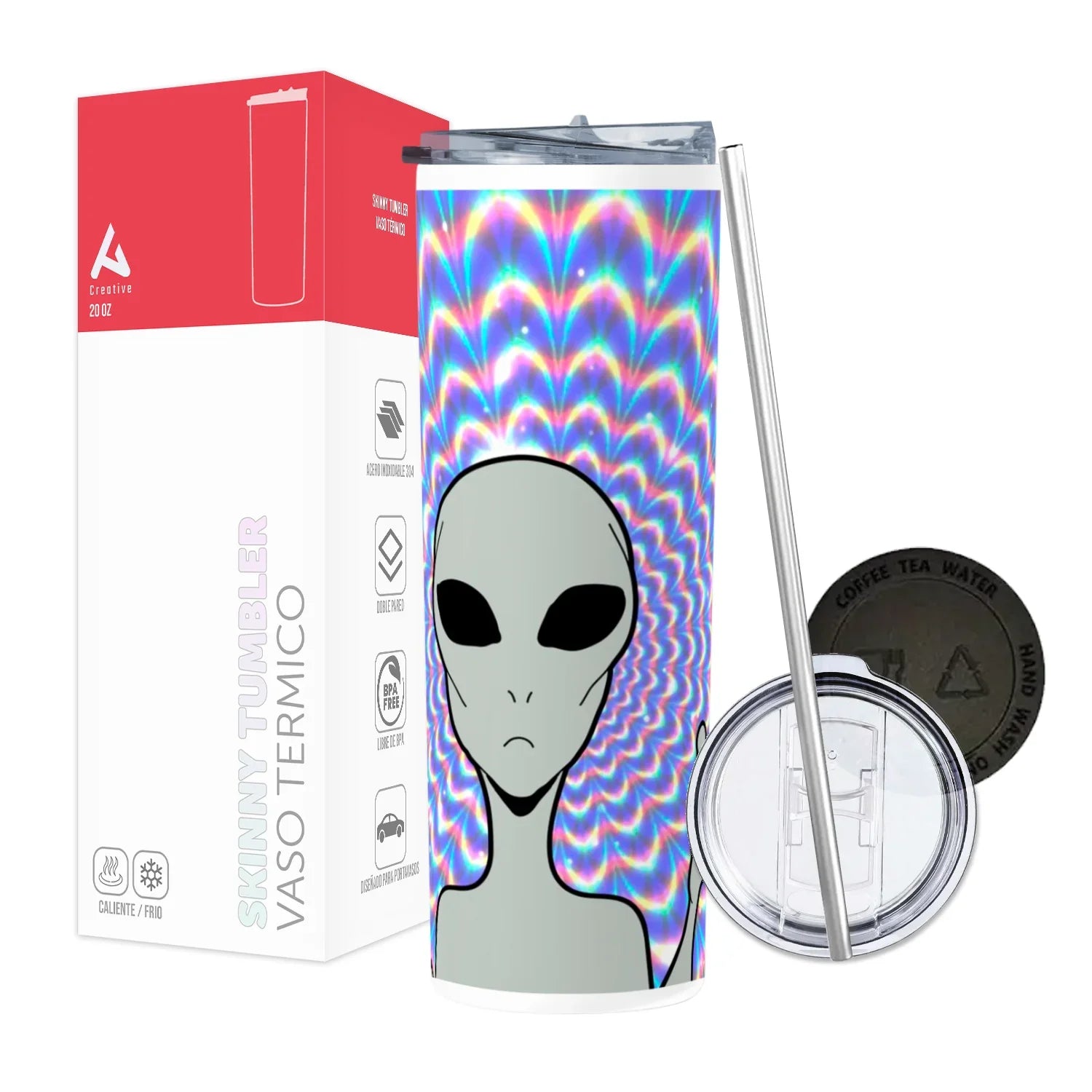 Termo Skinny Tumbler 20 oz de acero inoxidable - Alien amor y paz