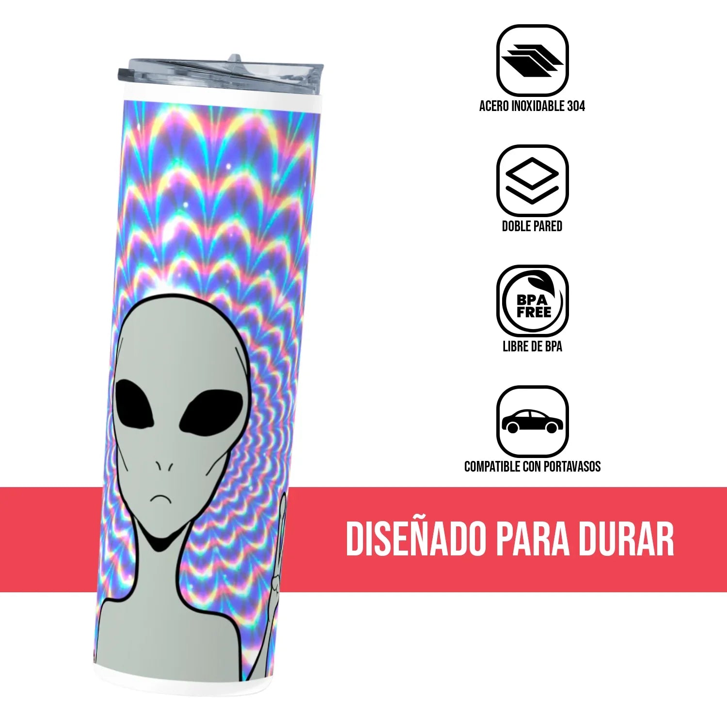 Termo Skinny Tumbler 20 oz de acero inoxidable - Alien amor y paz