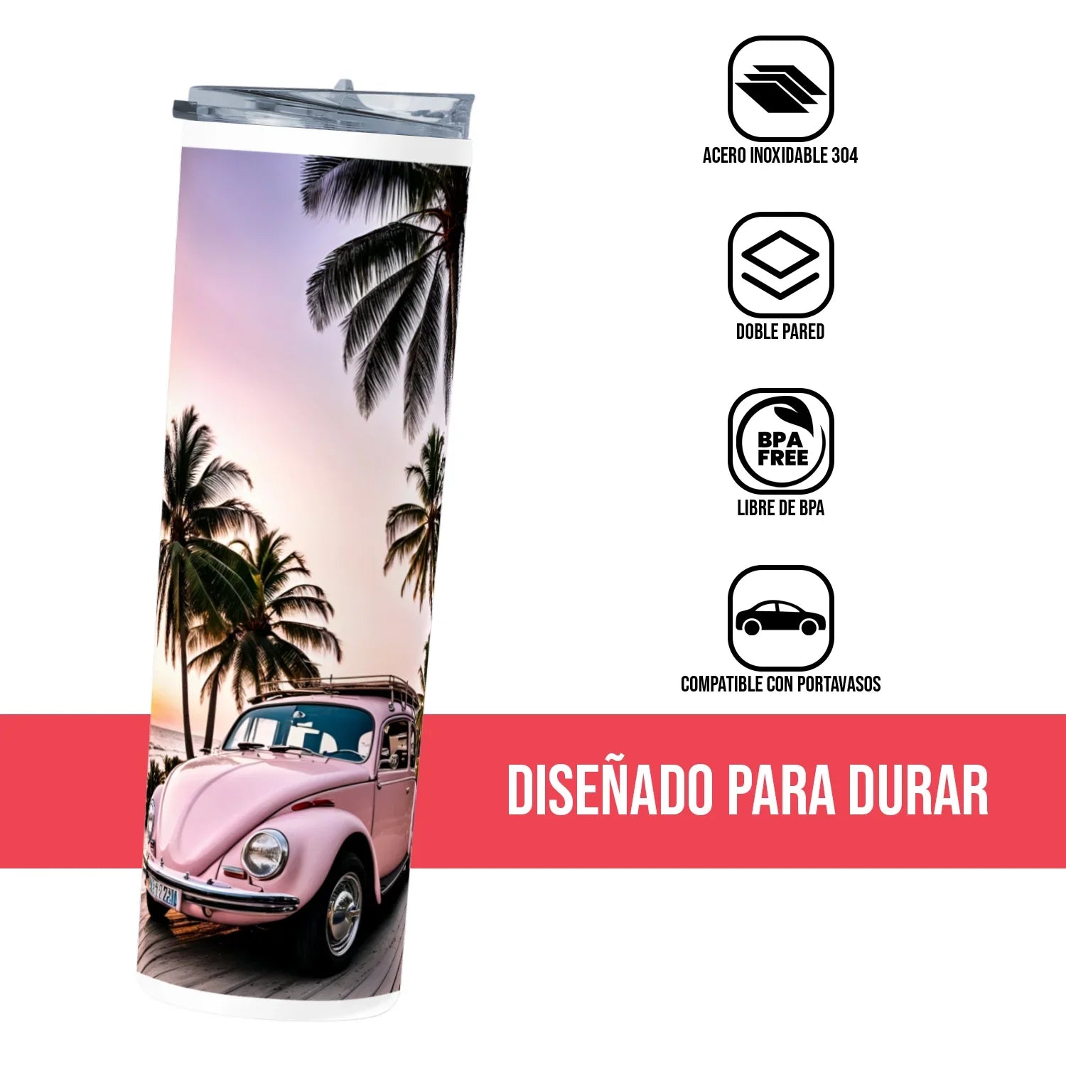 Termo Skinny Tumbler 20 oz de acero inoxidable - Bochito rosa