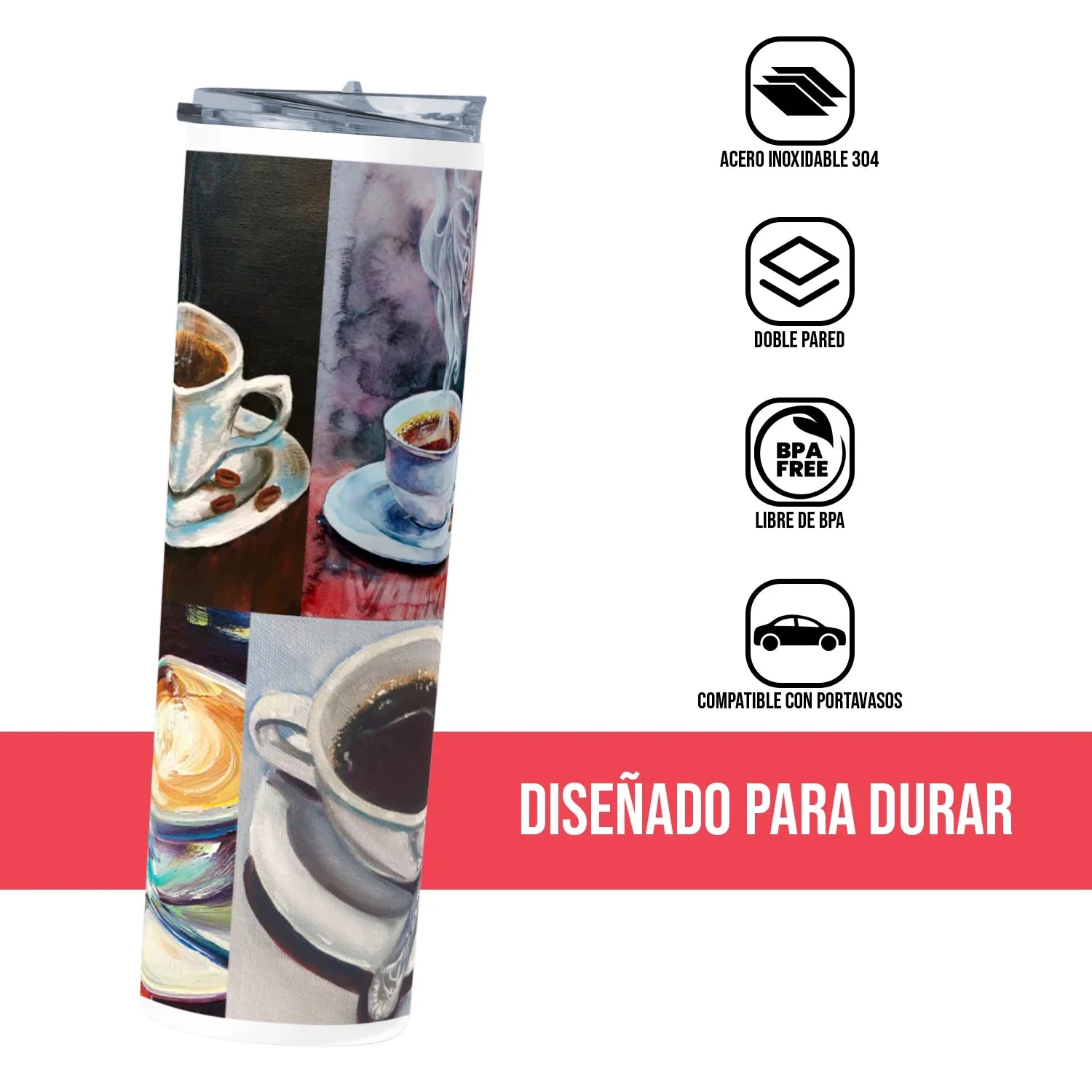 Termo Skinny Tumbler 20 oz de acero inoxidable - Cafe pinturas