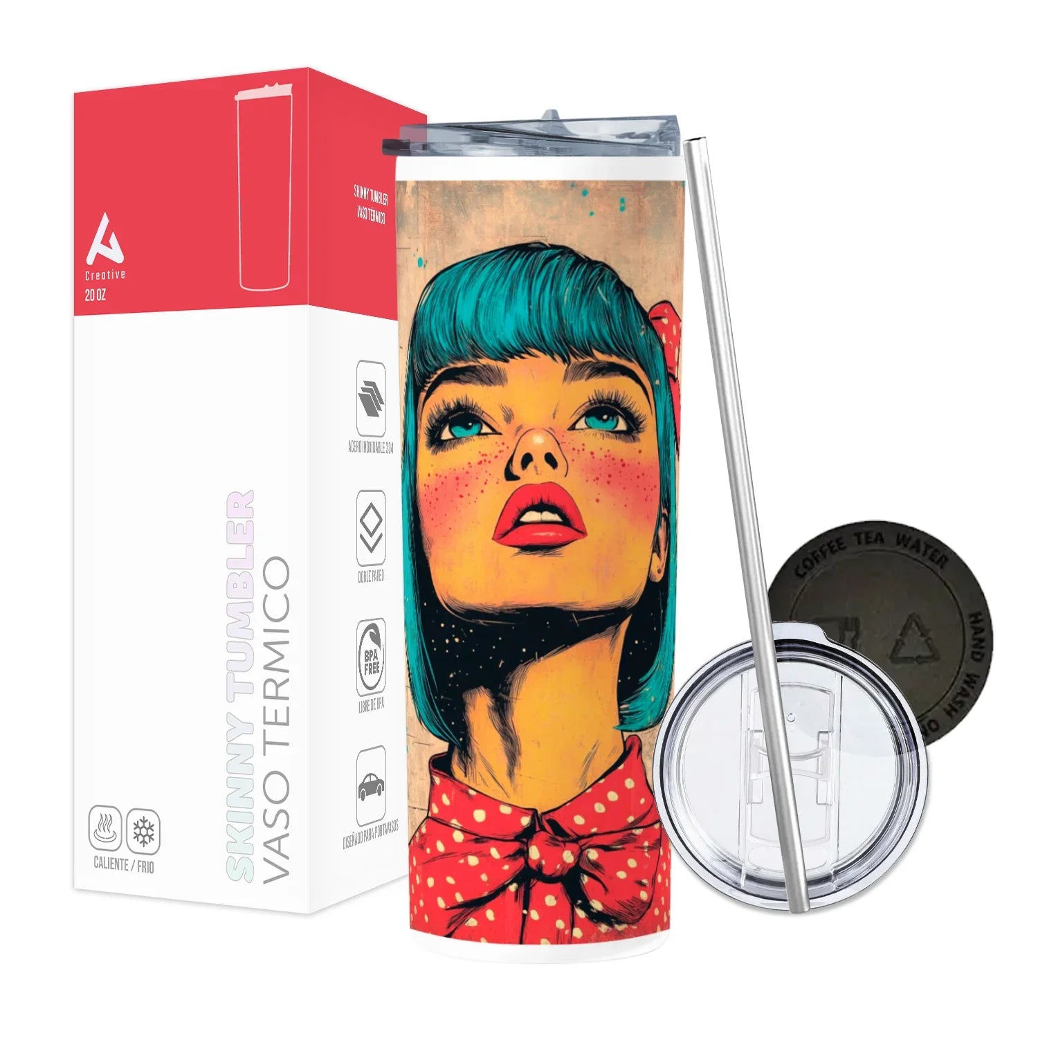 Termo Skinny Tumbler 20 oz de acero inoxidable - Chica Comic Novela