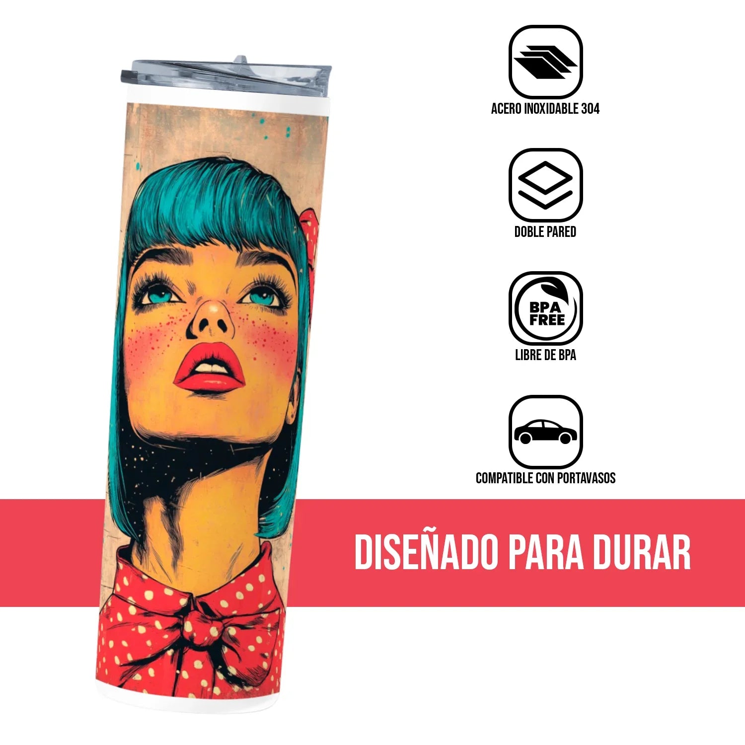 Termo Skinny Tumbler 20 oz de acero inoxidable - Chica Comic Novela