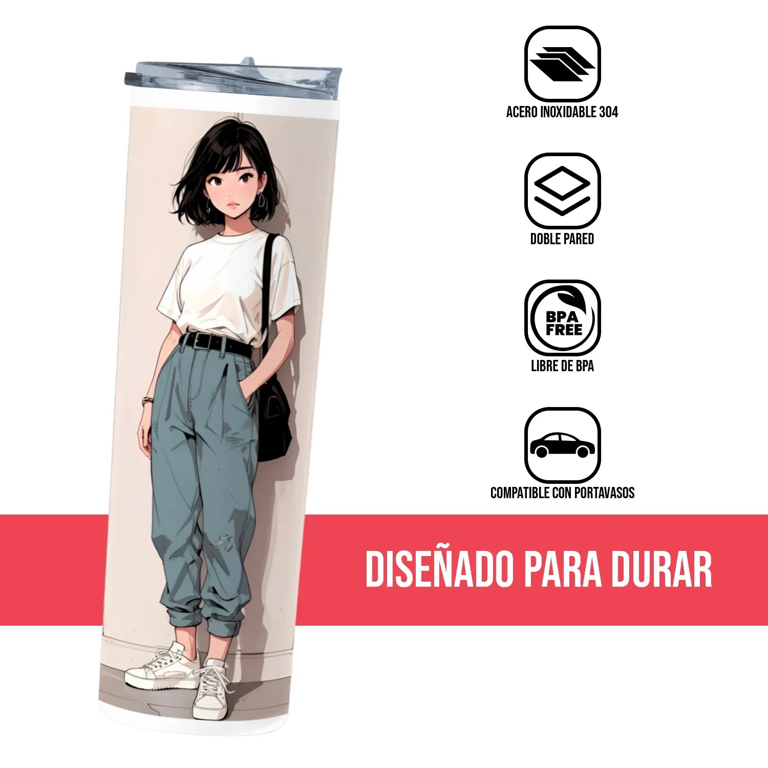 Termo Skinny Tumbler 20 oz de acero inoxidable - Chica Outfit