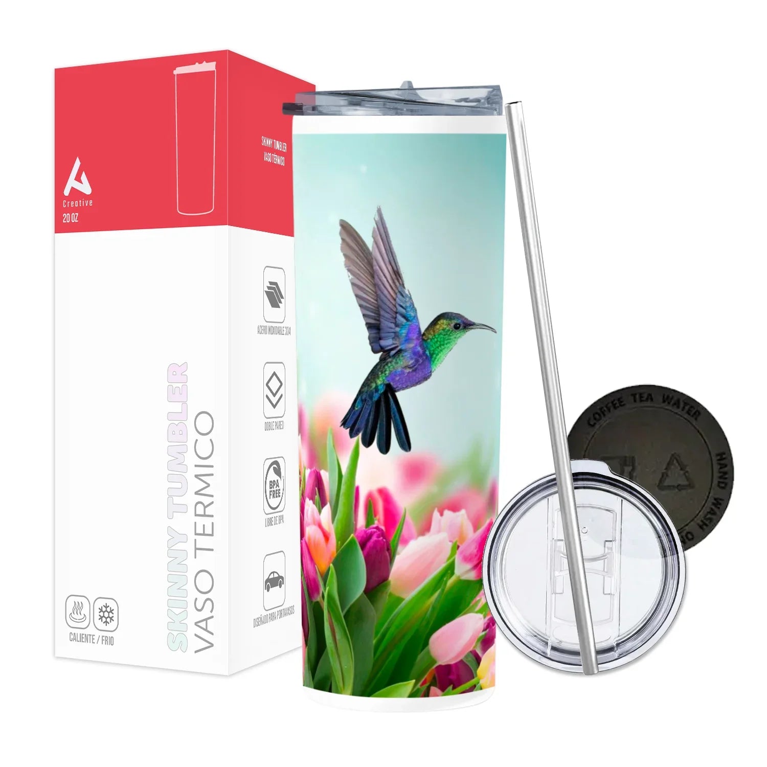 Termo Skinny Tumbler 20 oz de acero inoxidable - Colibri
