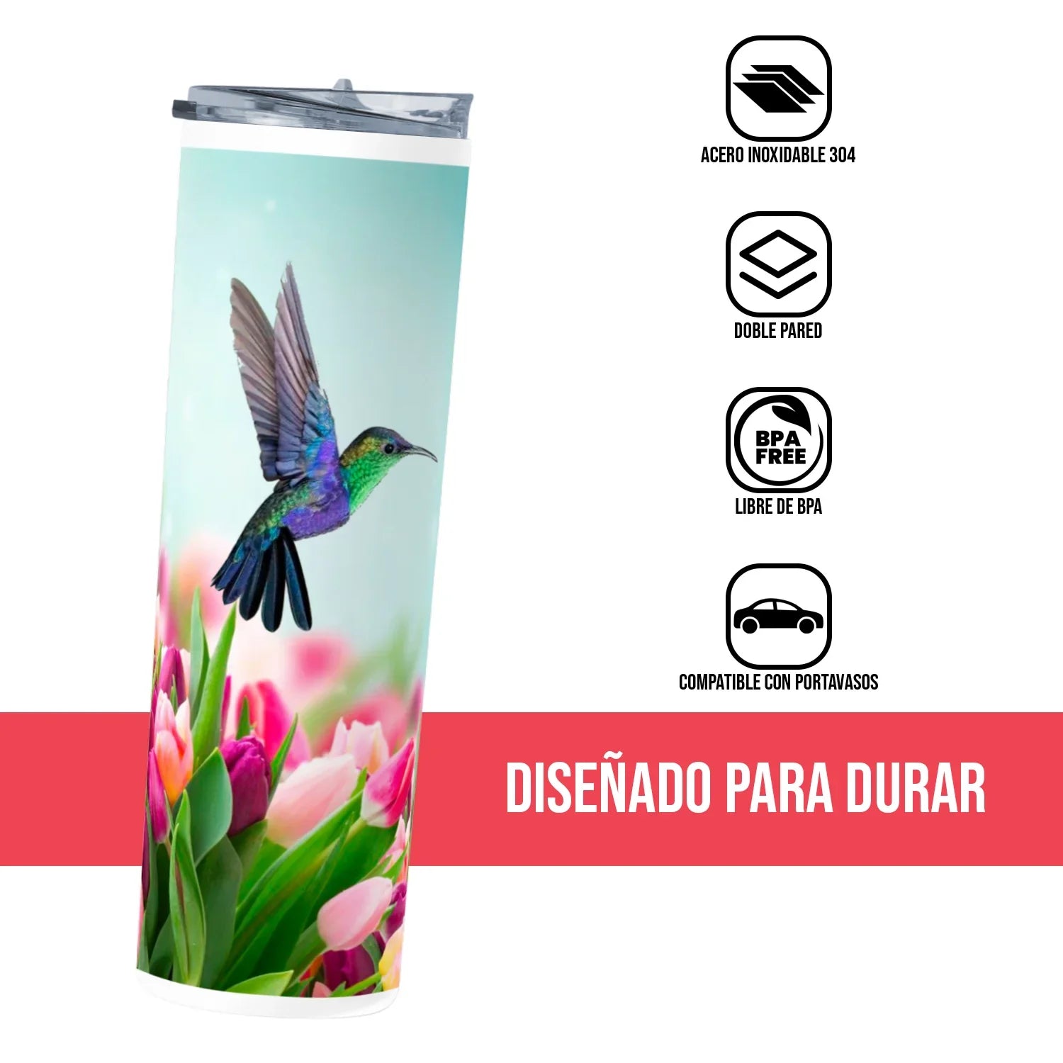 Termo Skinny Tumbler 20 oz de acero inoxidable - Colibri
