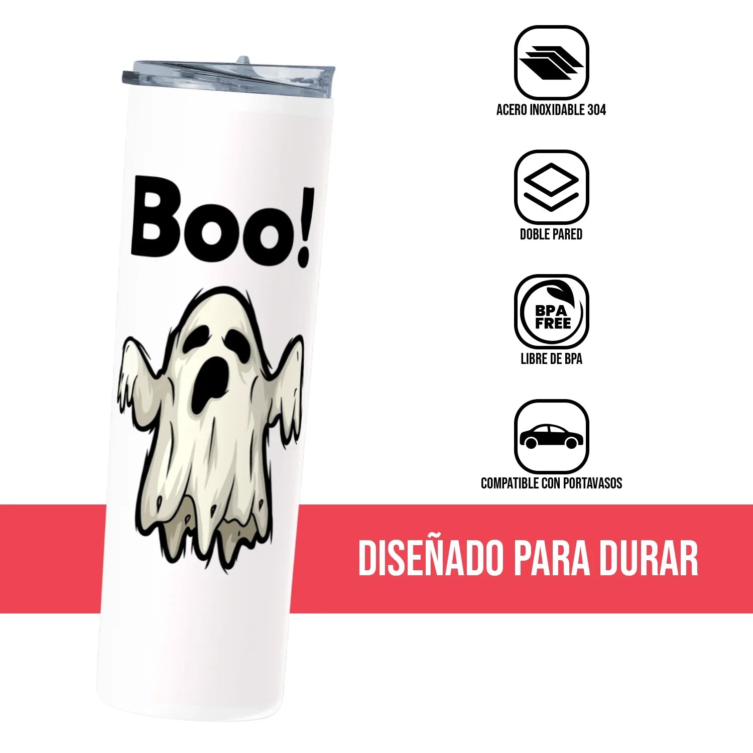 Termo Skinny Tumbler 20 oz de acero inoxidable - Fantasma boo