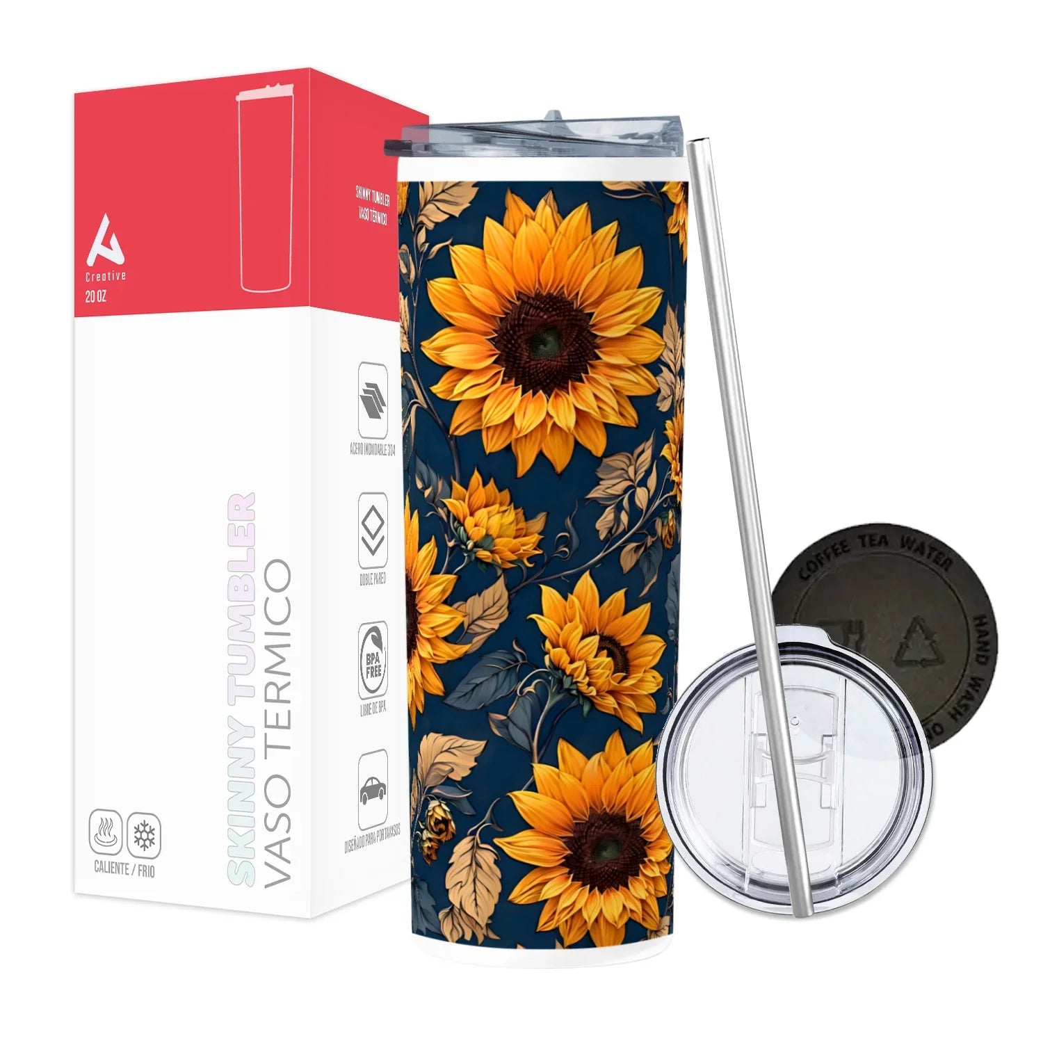 Termo Skinny Tumbler 20 oz de acero inoxidable - Girasoles