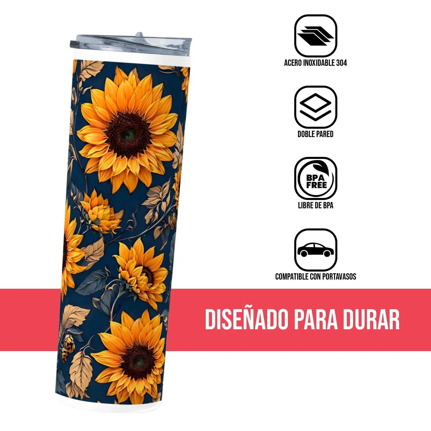 Termo Skinny Tumbler 20 oz de acero inoxidable - Girasoles