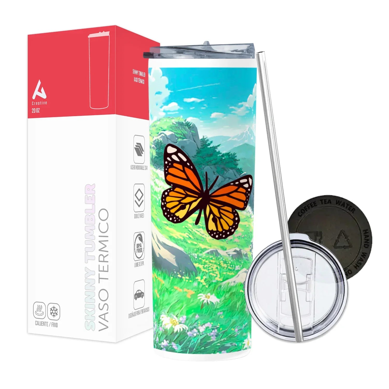 Termo Skinny Tumbler 20 oz de acero inoxidable - Mariposa Monarca