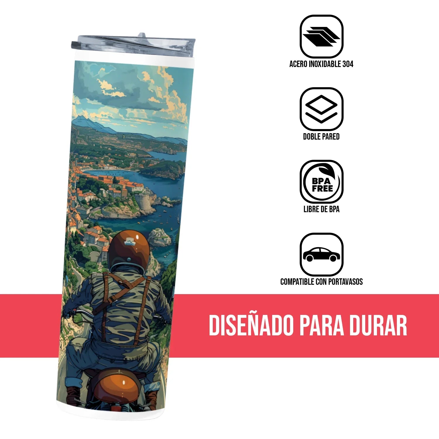 Termo Skinny Tumbler 20 oz de acero inoxidable - Motocicleta paisaje