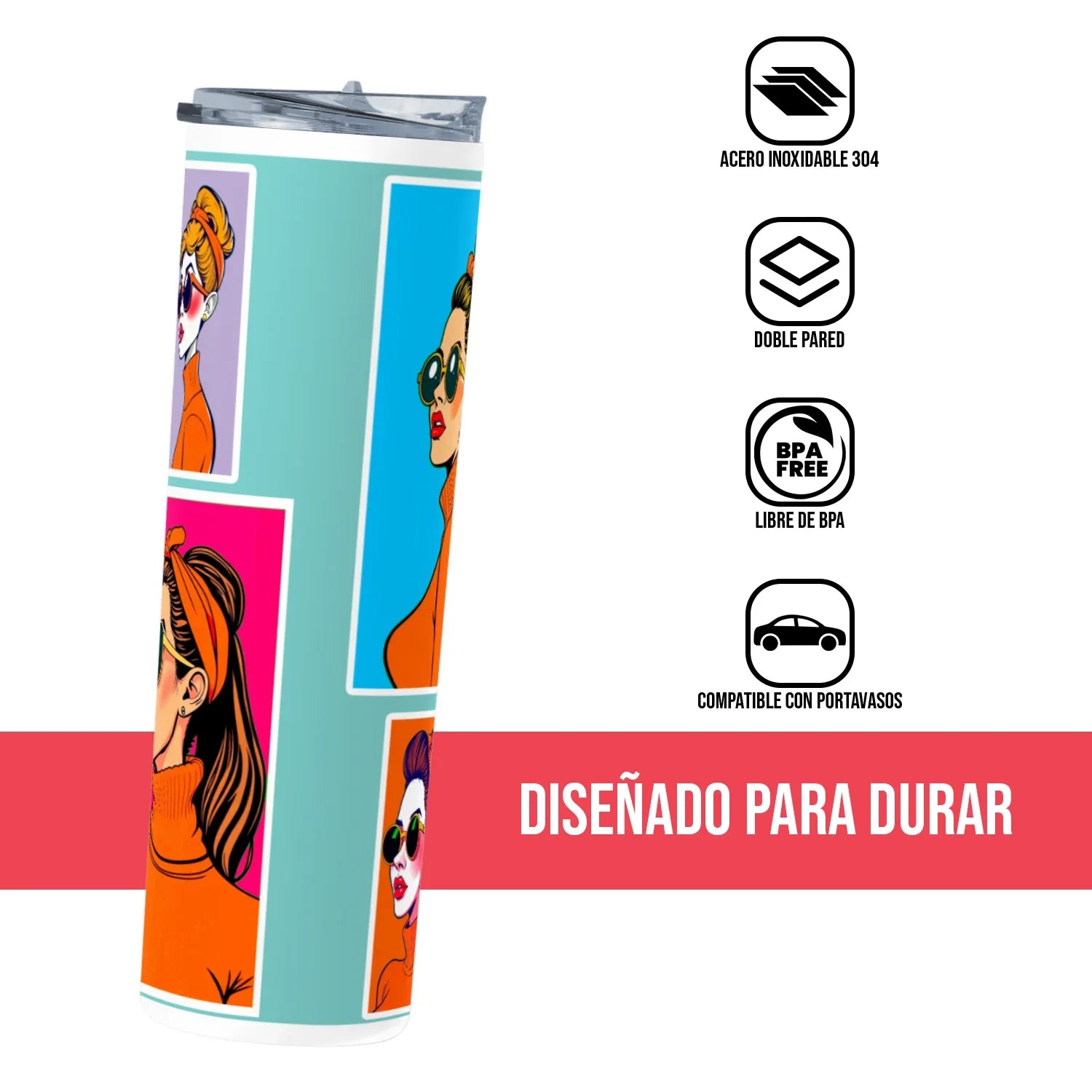Termo Skinny Tumbler 20 oz de acero inoxidable - Mujer Fashion