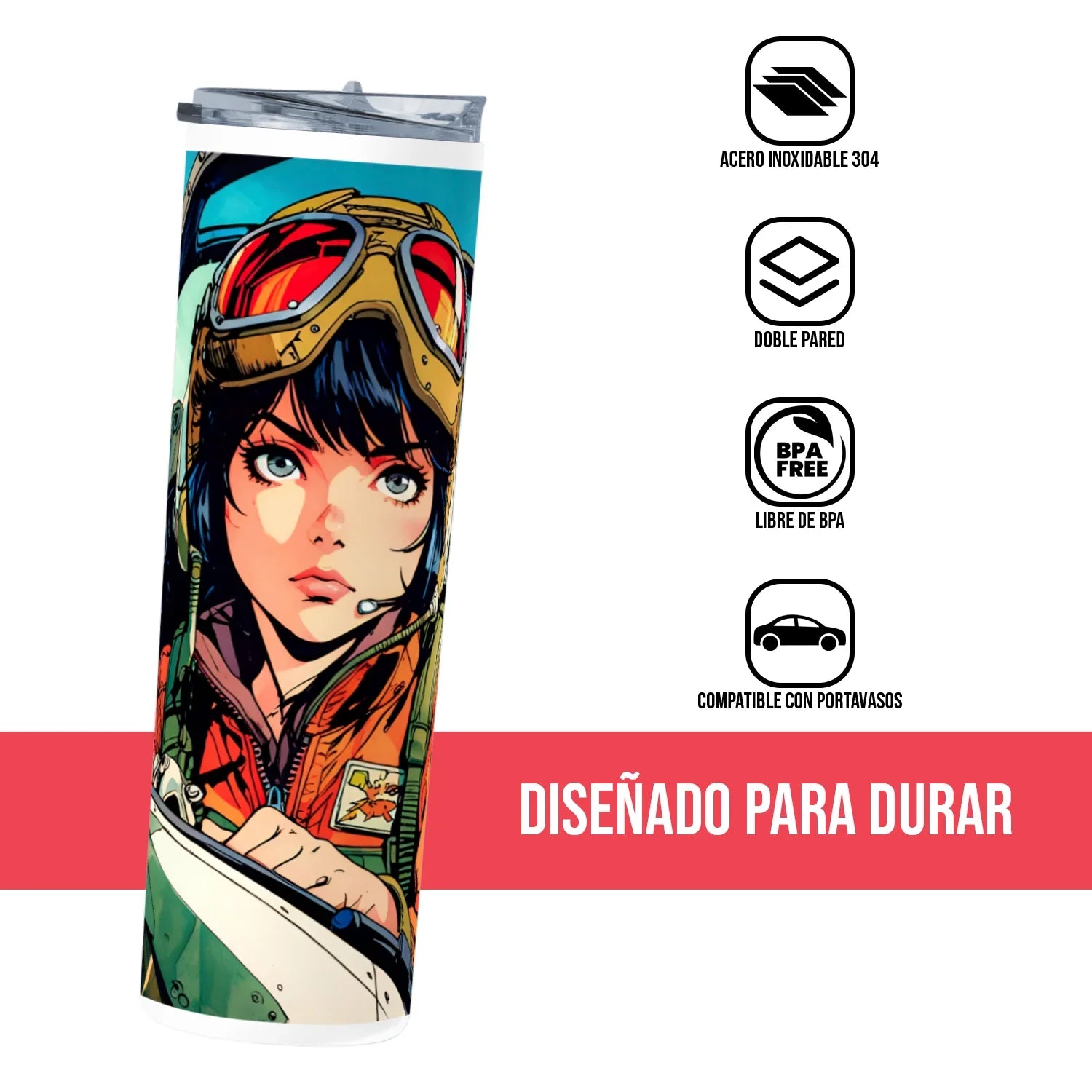 Termo Skinny Tumbler 20 oz de acero inoxidable - Mujer Piloto