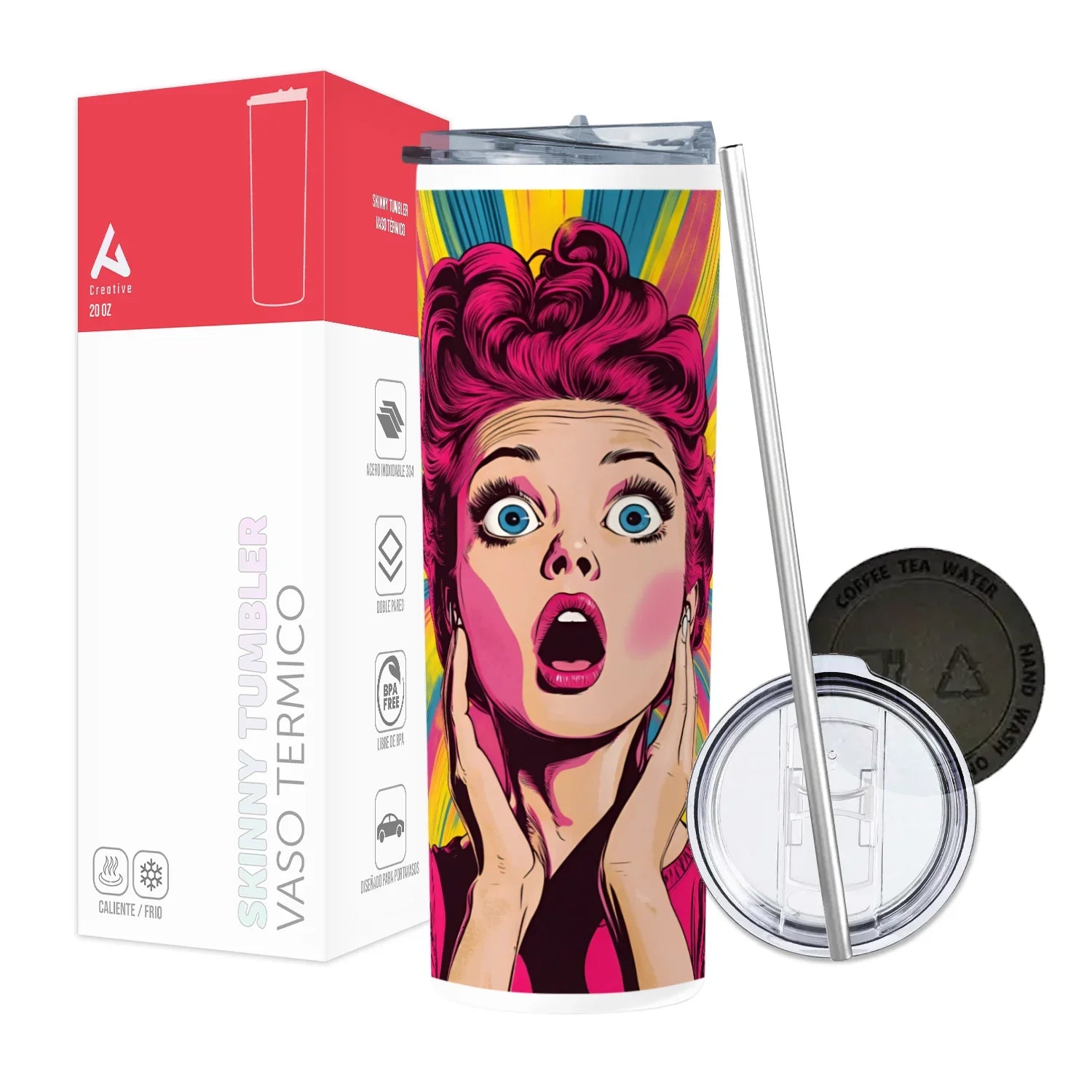 Termo Skinny Tumbler 20 oz de acero inoxidable - Mujer Sorprendida