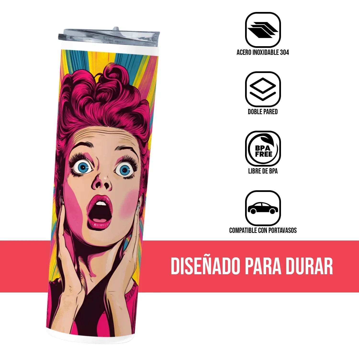 Termo Skinny Tumbler 20 oz de acero inoxidable - Mujer Sorprendida