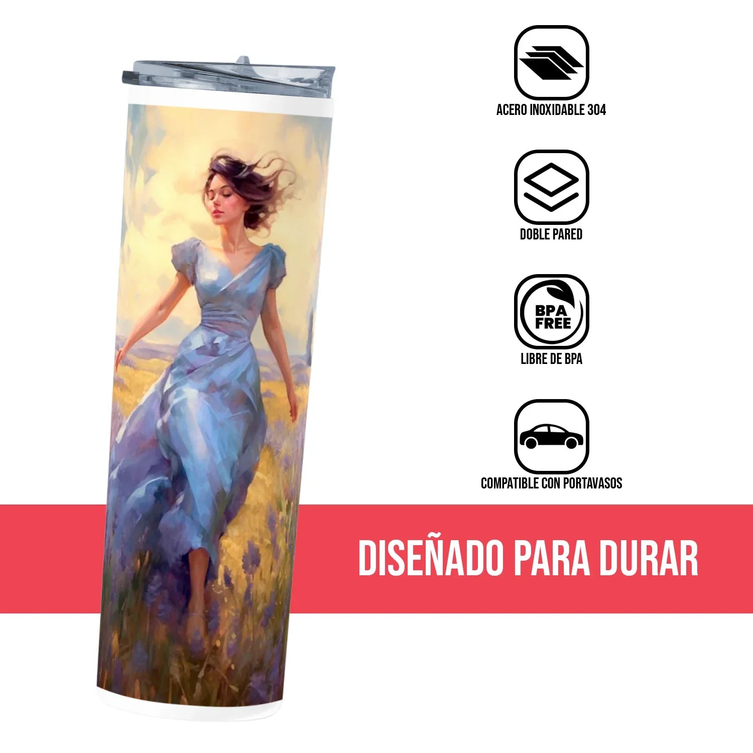 Termo Skinny Tumbler 20 oz de acero inoxidable - Mujer Vestido libre pintura