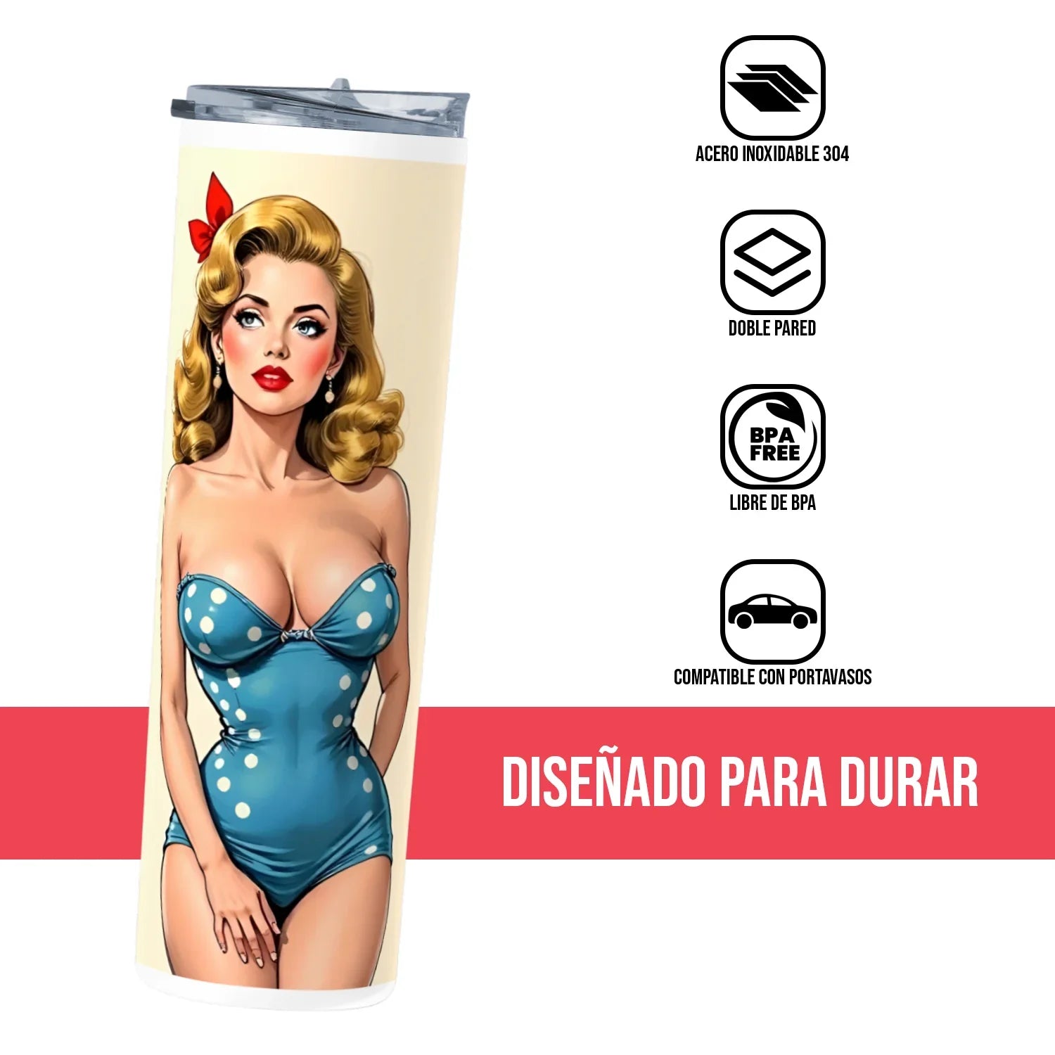 Termo Skinny Tumbler 20 oz de acero inoxidable - Mujer en Bikini