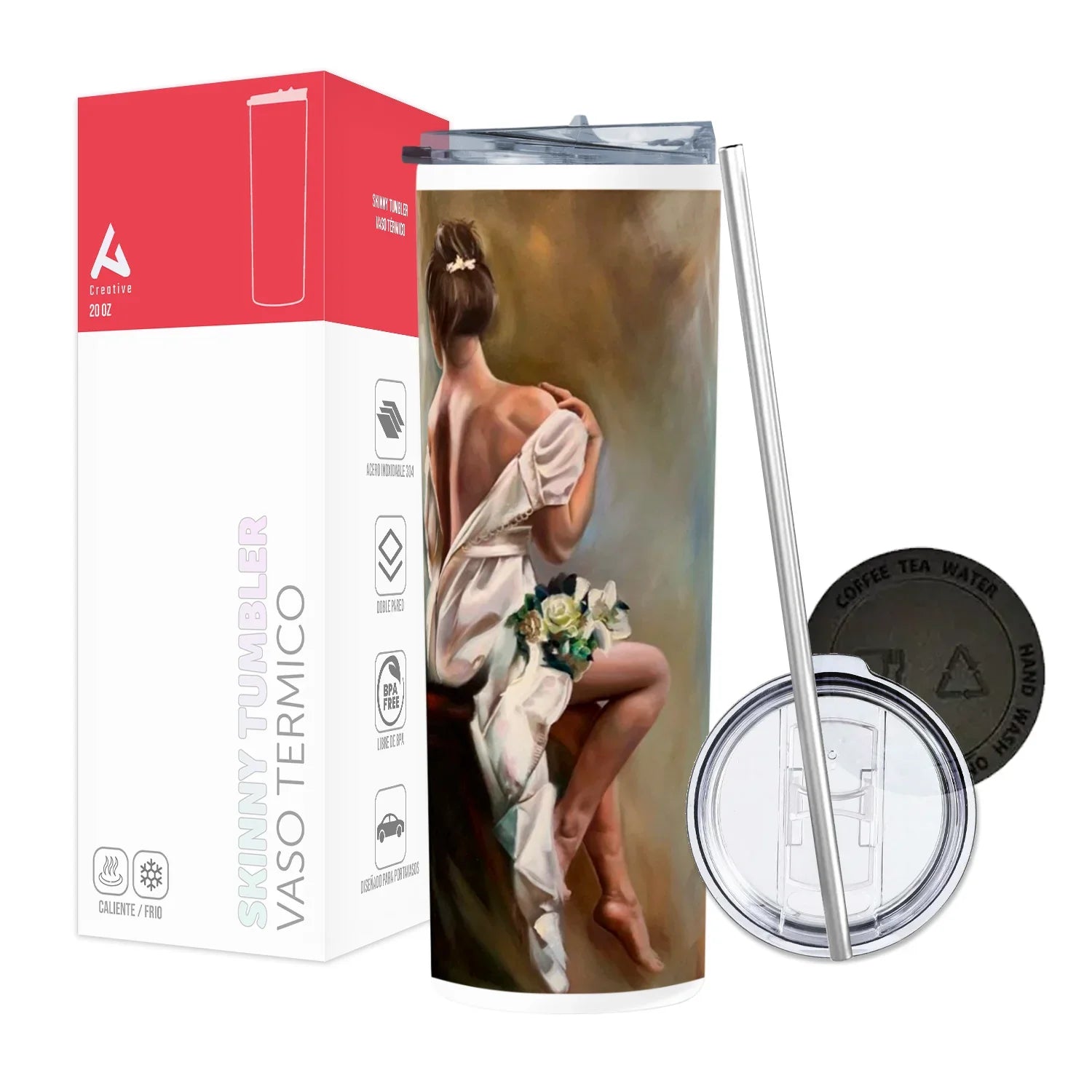 Termo Skinny Tumbler 20 oz de acero inoxidable - Mujer noche de bodas pintura