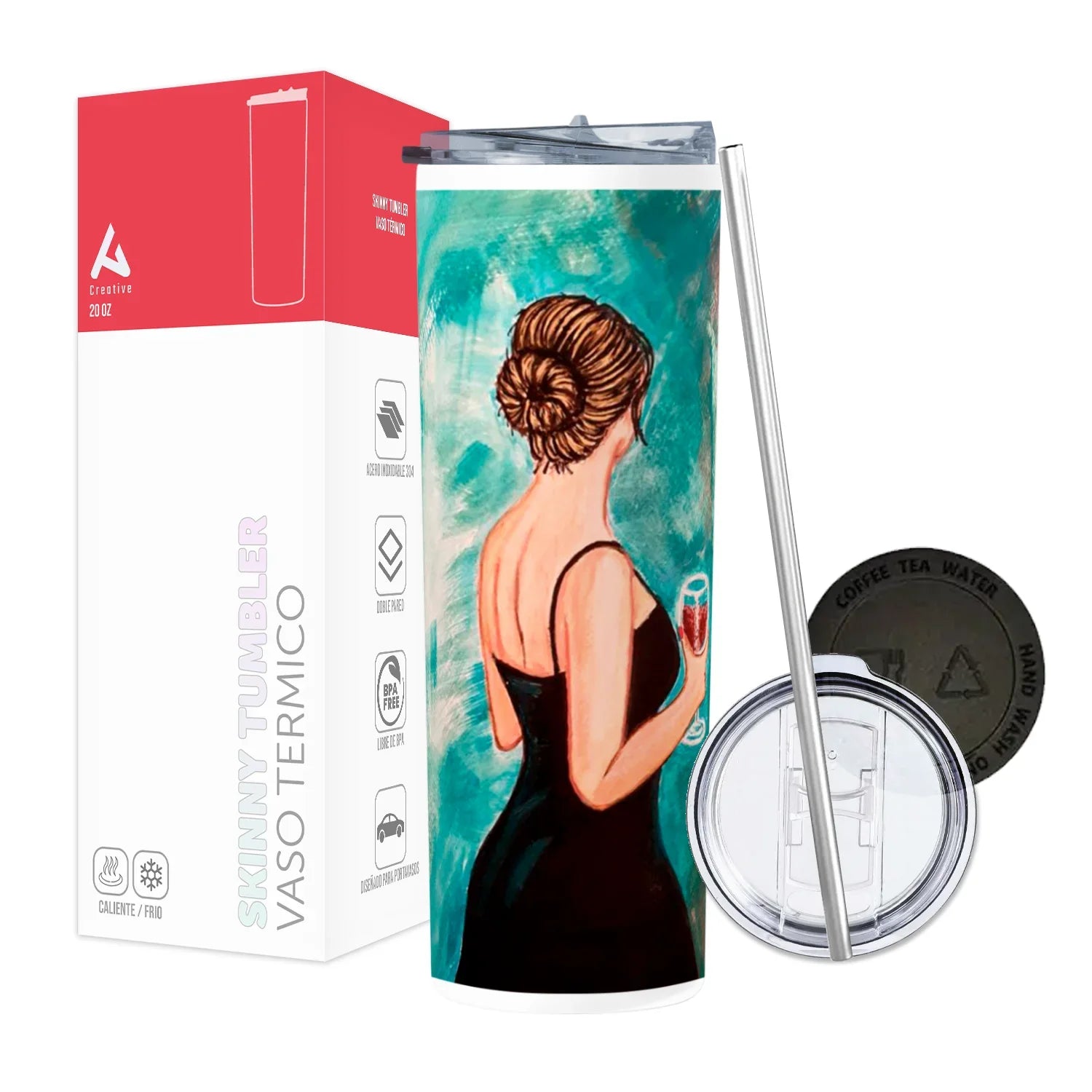 Termo Skinny Tumbler 20 oz de acero inoxidable - Mujer toma copa