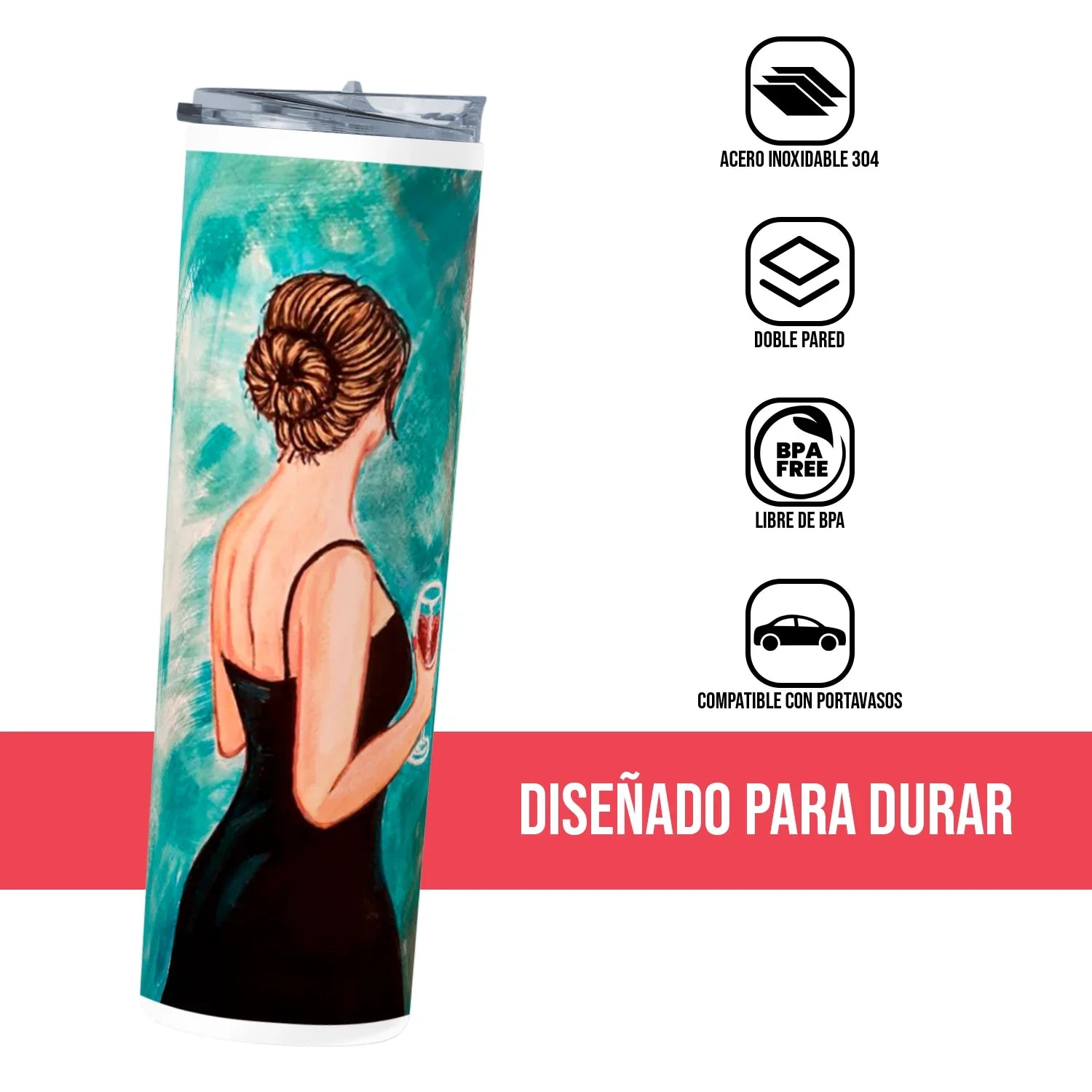 Termo Skinny Tumbler 20 oz de acero inoxidable - Mujer toma copa