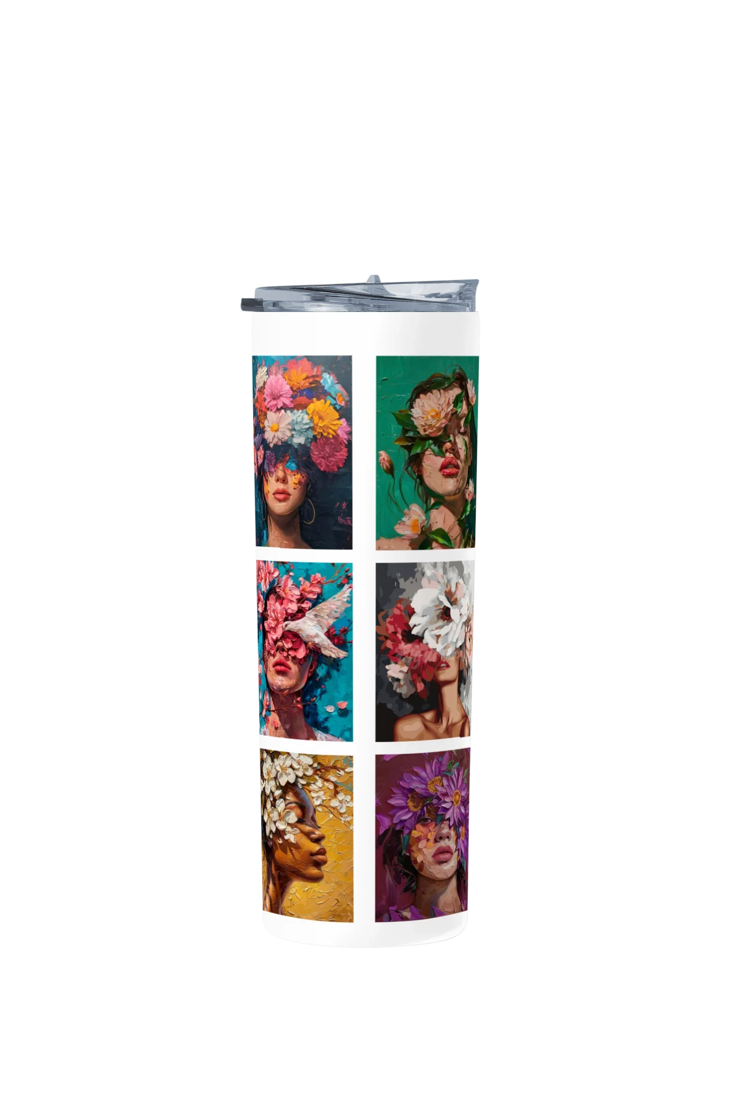 Termo Skinny Tumbler 20 oz de acero inoxidable - Mujeres Pinturas y flores