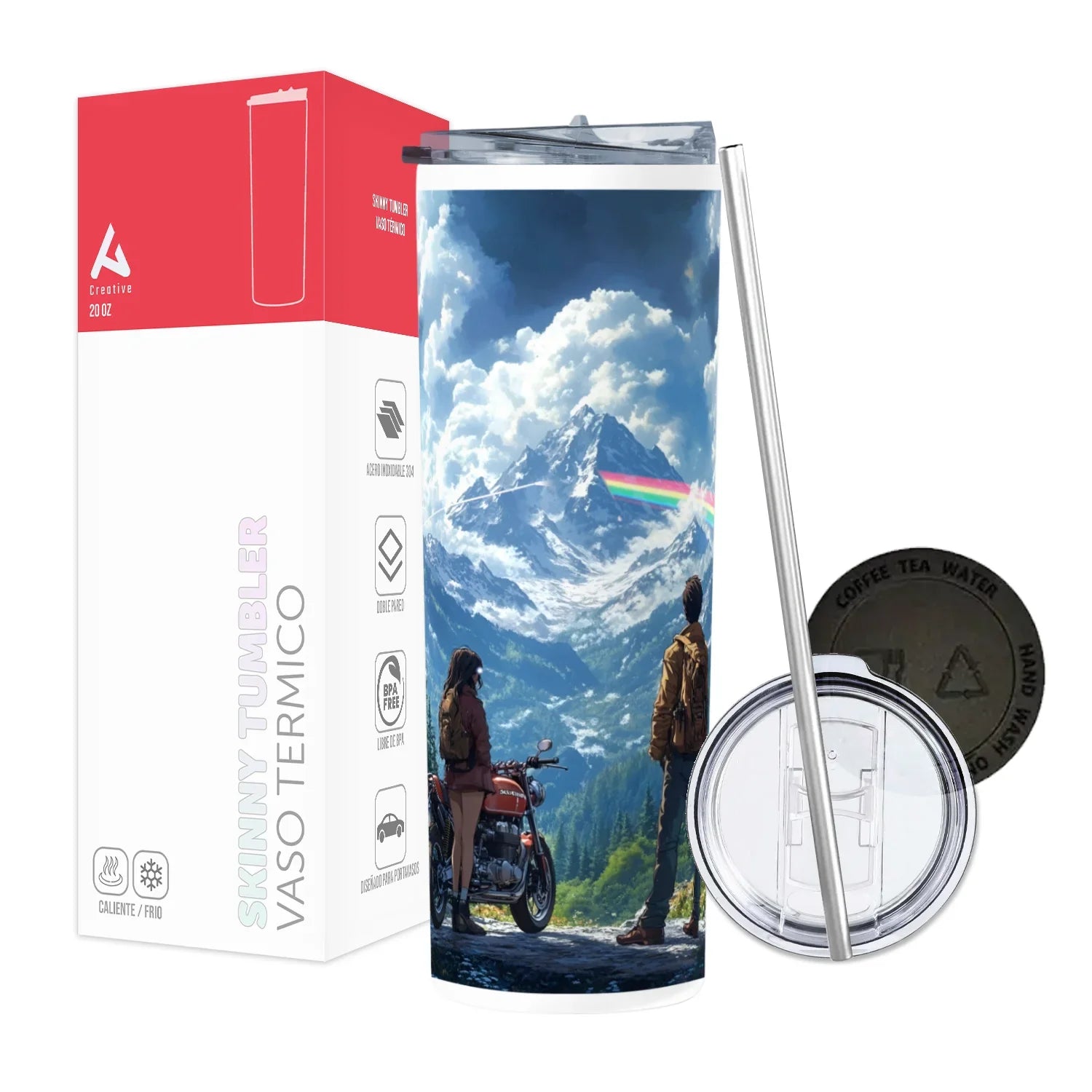 Termo Skinny Tumbler 20 oz de acero inoxidable - Pareja Viajera paisaje