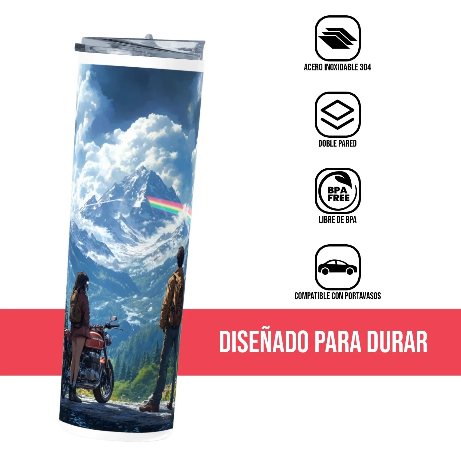 Termo Skinny Tumbler 20 oz de acero inoxidable - Pareja Viajera paisaje