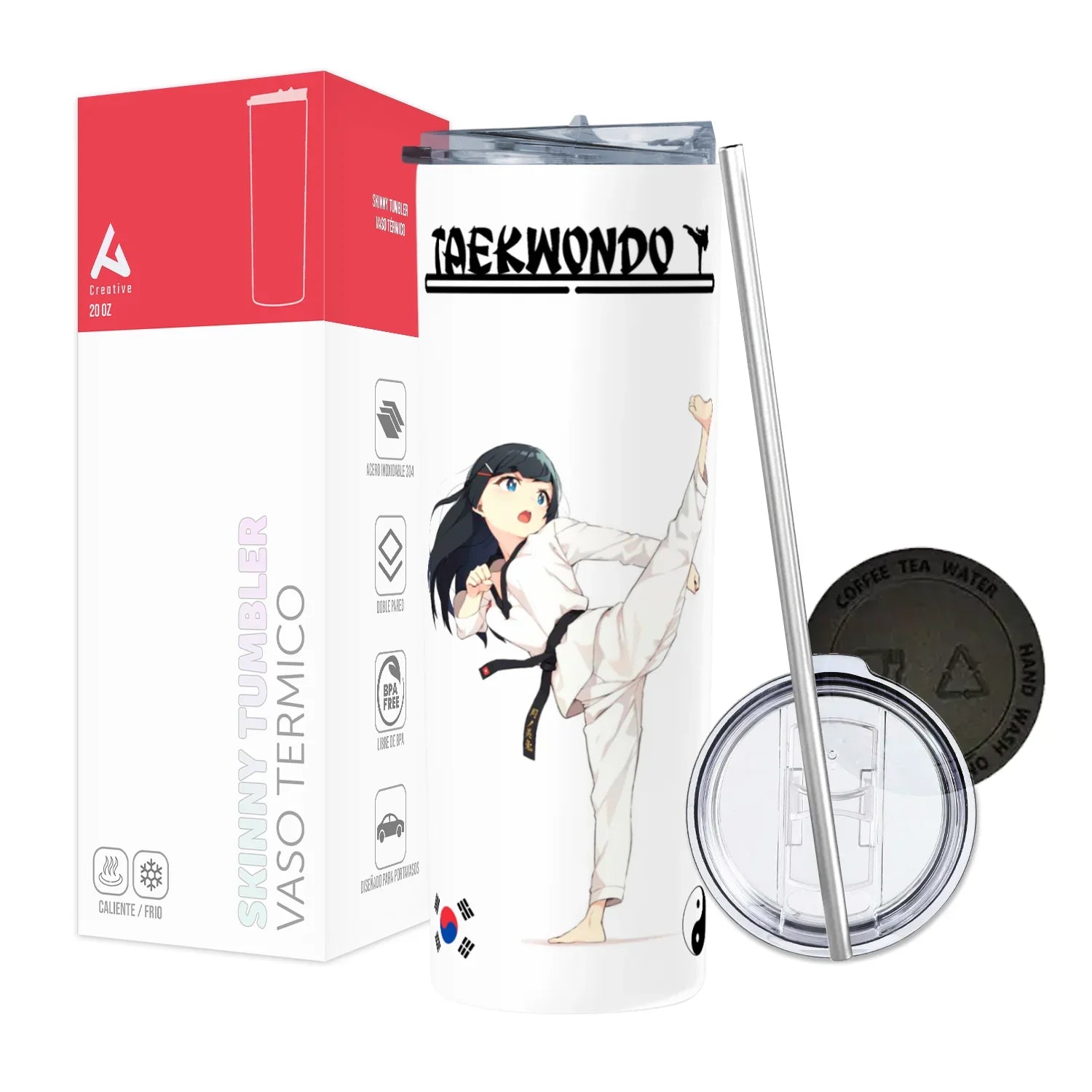 Termo Skinny Tumbler 20 oz de acero inoxidable - Taekwondo Chica Anime
