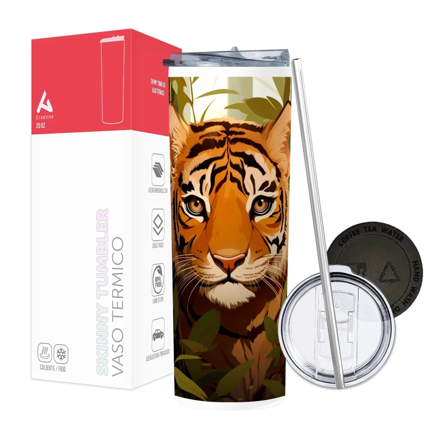 Termo Skinny Tumbler 20 oz de acero inoxidable - Tigre Bengala