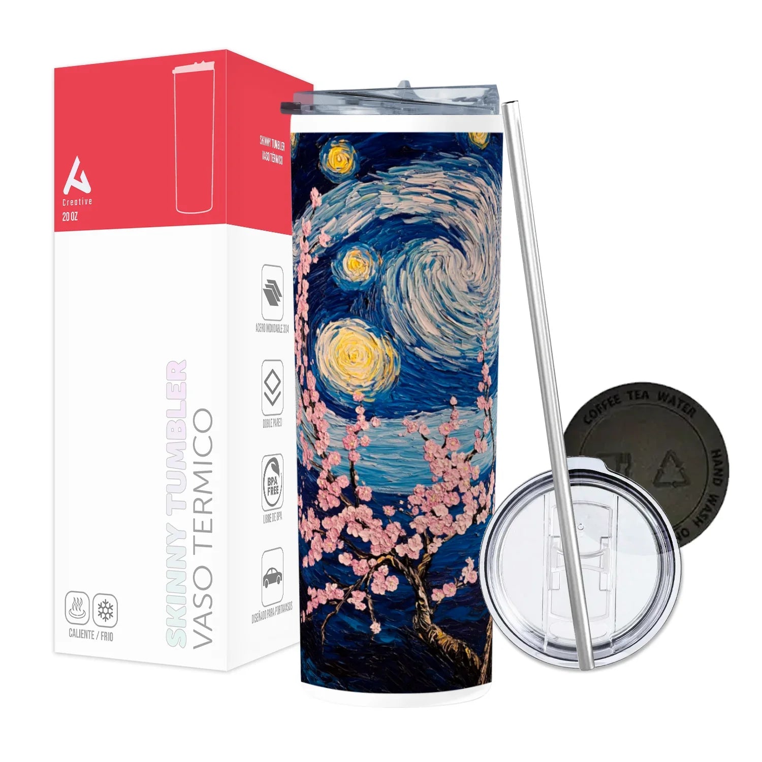 Termo Skinny Tumbler 20 oz de acero inoxidable - Van gogh y Jacarandas
