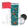Termo Skinny Tumbler 20 oz de acero inoxidable - flores mariposas monarca